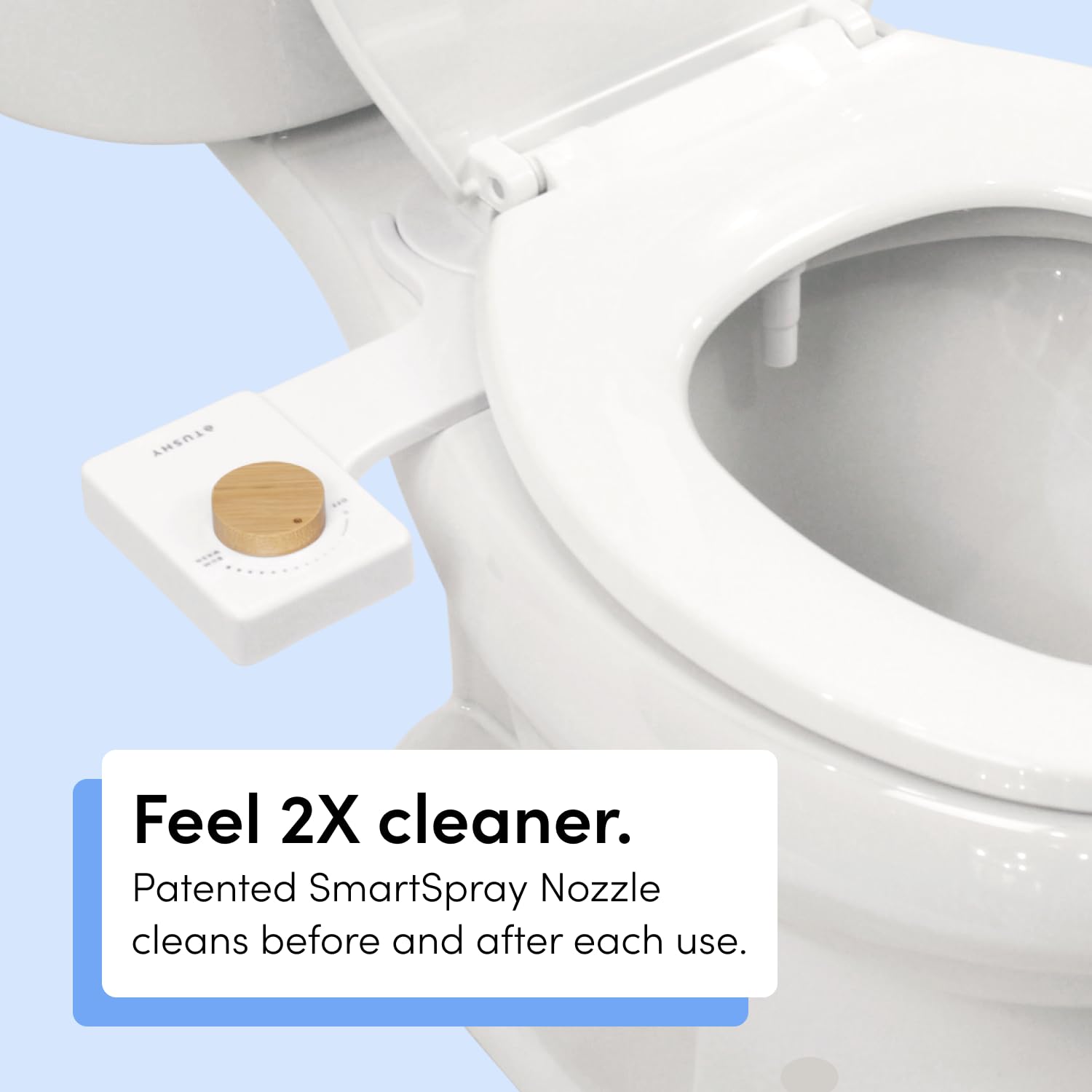 TUSHY TUSHY Fresh Bidet Ultra Slim Toilet Seat Attachment Easy Install Hygienic Nozzle Adjustable Water Pressure Control Matte Brass Knob - View 2 of 9