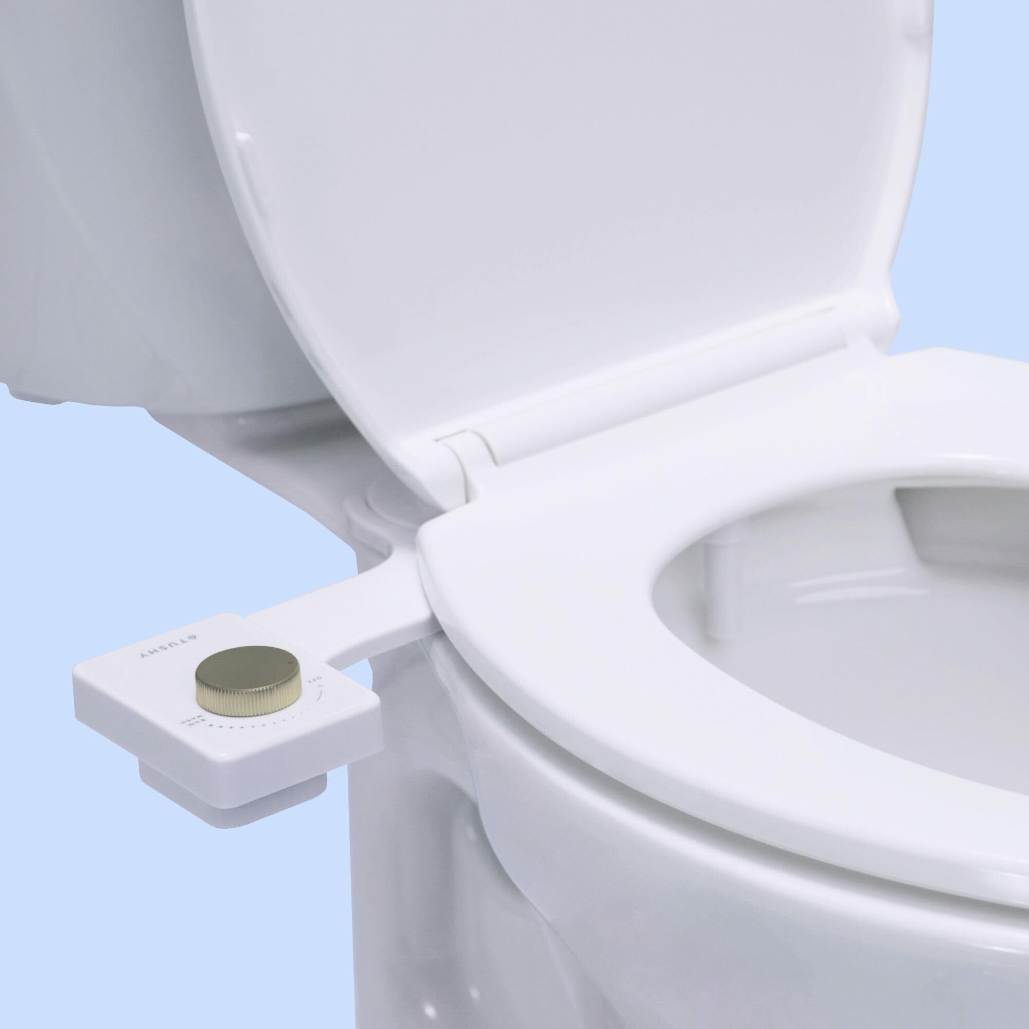 TUSHY TUSHY Fresh Bidet Ultra Slim Toilet Seat Attachment Easy Install Hygienic Nozzle Adjustable Water Pressure Control Matte Brass Knob - View 9 of 9