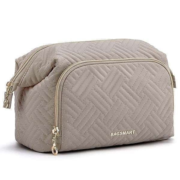BAGSMART Buy BAGSMART Travel Makeup Bag - Compact Organizer for Toiletries & Brushes in Tranquil Gray | Perfect for Women on the Go!