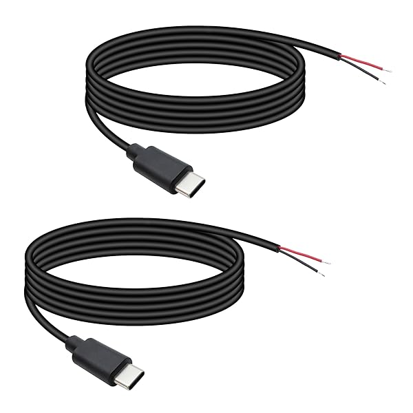 Xilaghy Xilaghy USB C Power Pigtail Cable 6.6FT 24AWG 5V 3A Type C Male to Bare Wire Open End DIY Black 2 Pcs