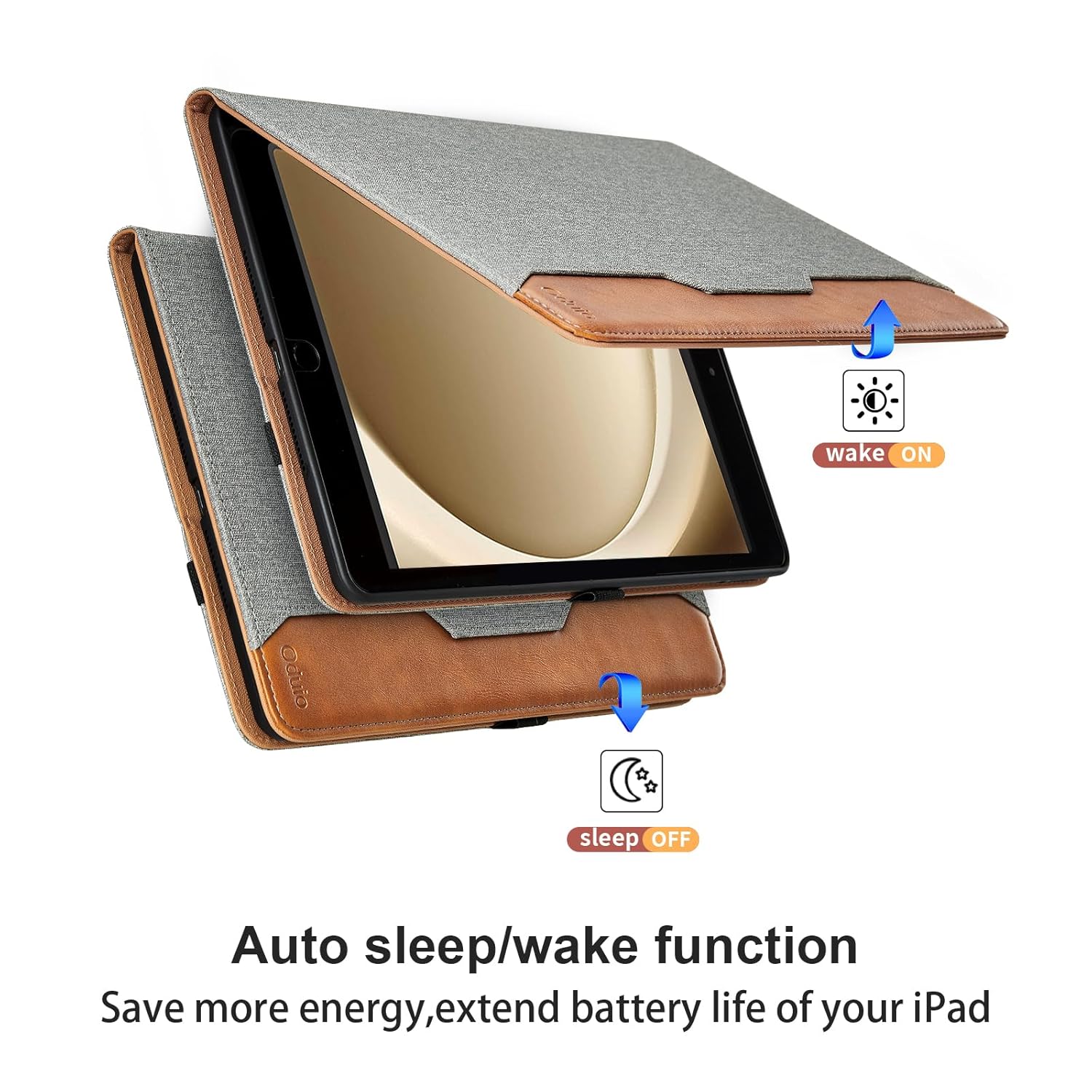 Oduio Samsung Galaxy Tab A9 Plus 11 Inch 2023 Case PU Leather Folio Stand with Hand Strap Pocket Auto Wake Sleep Smart Cover Gray - View 2 of 9