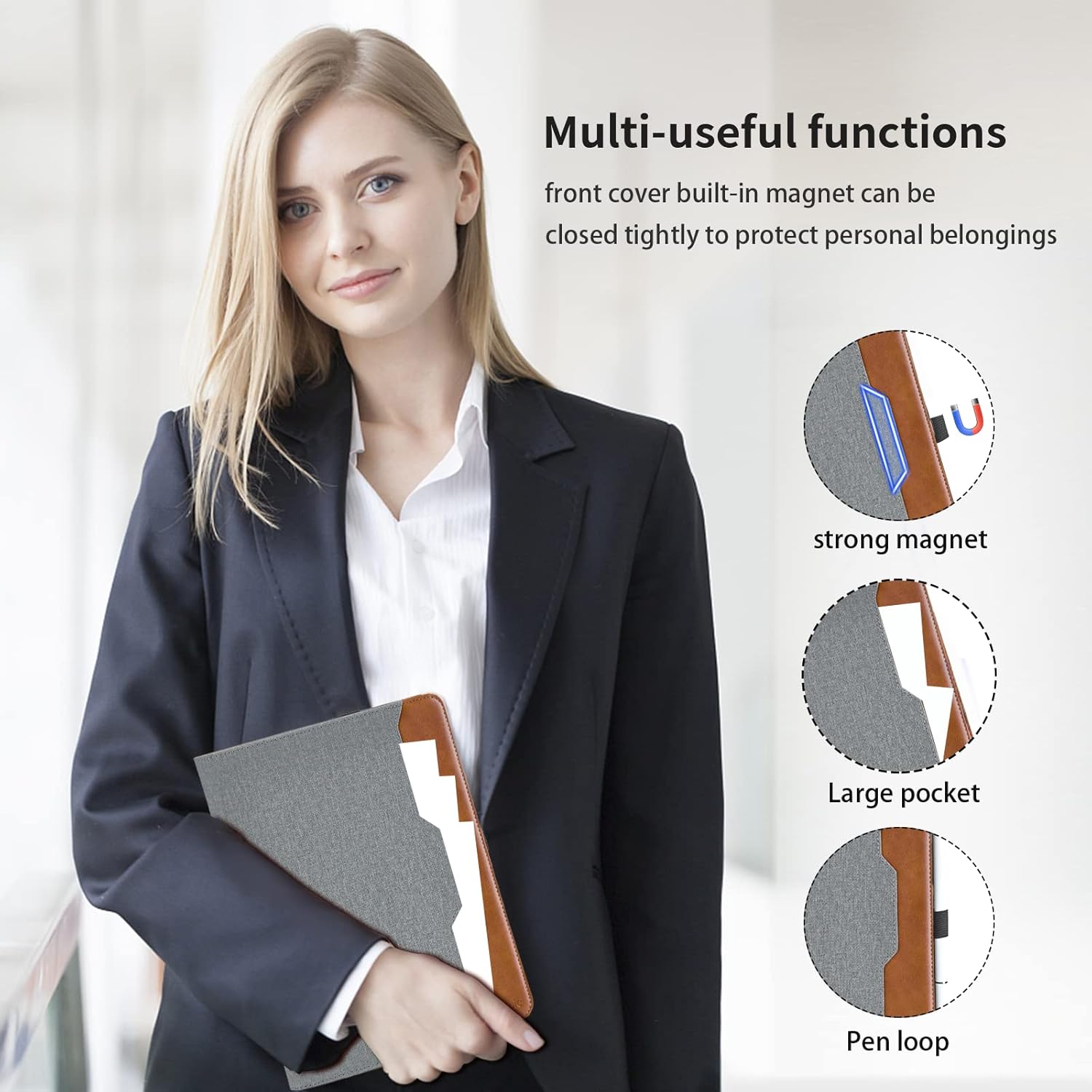 Oduio Samsung Galaxy Tab A9 Plus 11 Inch 2023 Case PU Leather Folio Stand with Hand Strap Pocket Auto Wake Sleep Smart Cover Gray - View 5 of 9