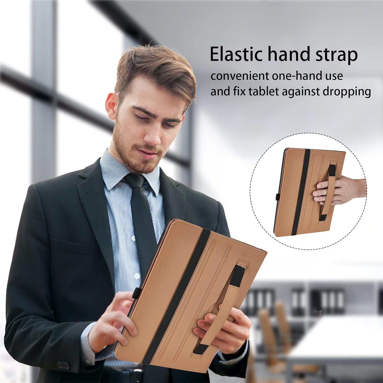 Oduio Samsung Galaxy Tab A9 Plus 11 Inch 2023 Case PU Leather Folio Stand with Hand Strap Pocket Auto Wake Sleep Smart Cover Gray - View 6 of 9