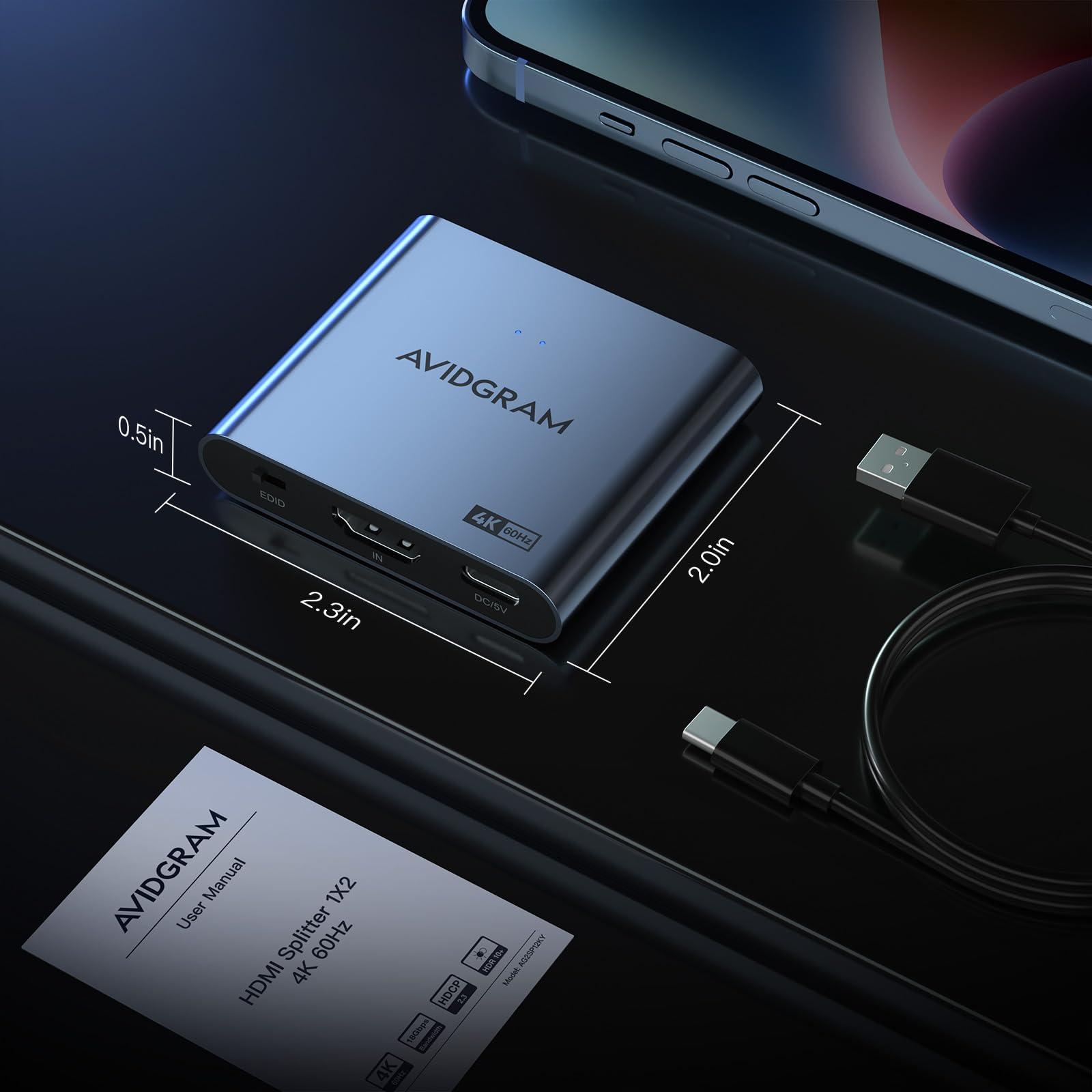 AVIDGRAM AVIDGRAM HDMI Splitter 1 in 2 Out 4K 60Hz Dual Display Support for PS4 Pro Xbox PS5 with Auto Copy and Downscaler Mode - View 7 of 7