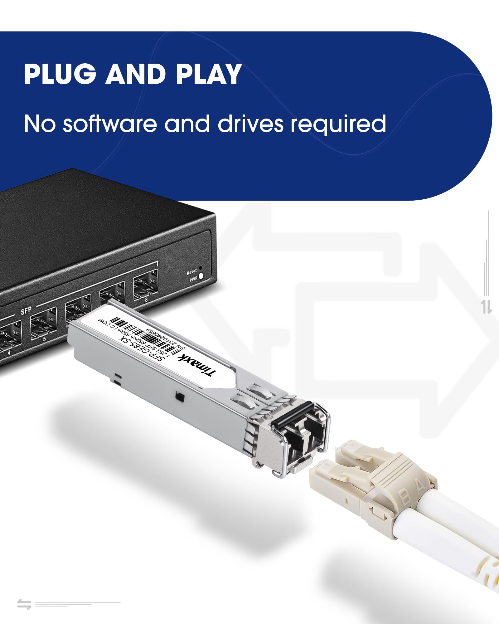 Timaxk Timaxk 1.25G SFP 1000Base-SX 850nm MMF Fiber Transceiver for Cisco Meraki Ubiquiti Mikrotik Intel Netgear D-Link Qnap Linksys and More - View 3 of 6