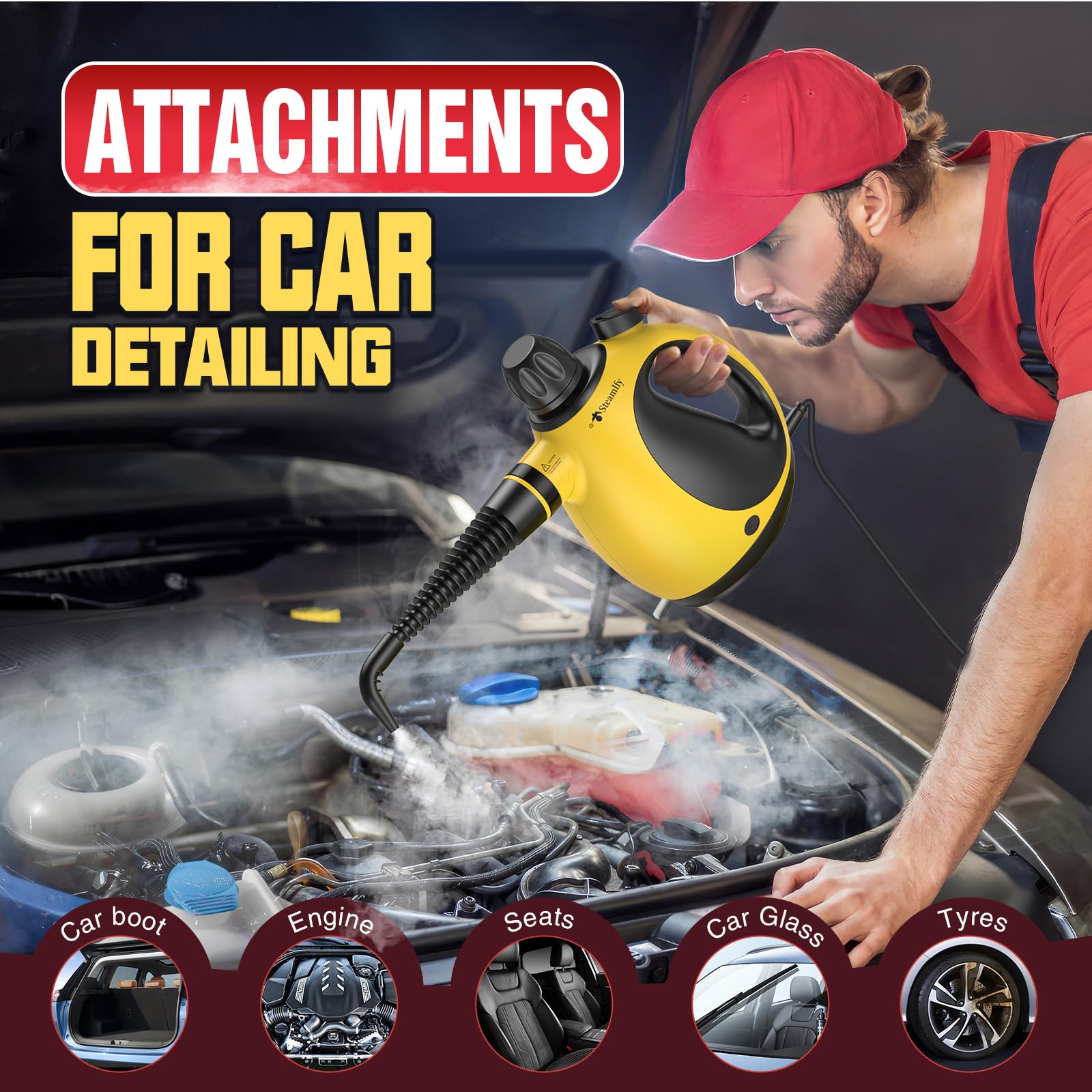 STEAMIFY STEAMIFY Handheld Steam Cleaner Multi-Surface Steamer with 12 Accessories for Home Car Bathroom Upholstery Grout Window Cleaning - View 2 of 5