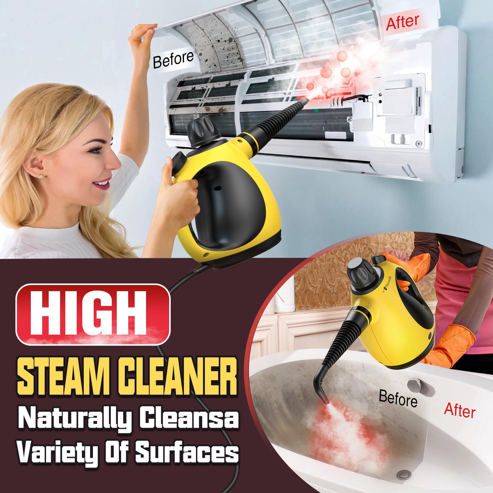 STEAMIFY STEAMIFY Handheld Steam Cleaner Multi-Surface Steamer with 12 Accessories for Home Car Bathroom Upholstery Grout Window Cleaning - View 3 of 5