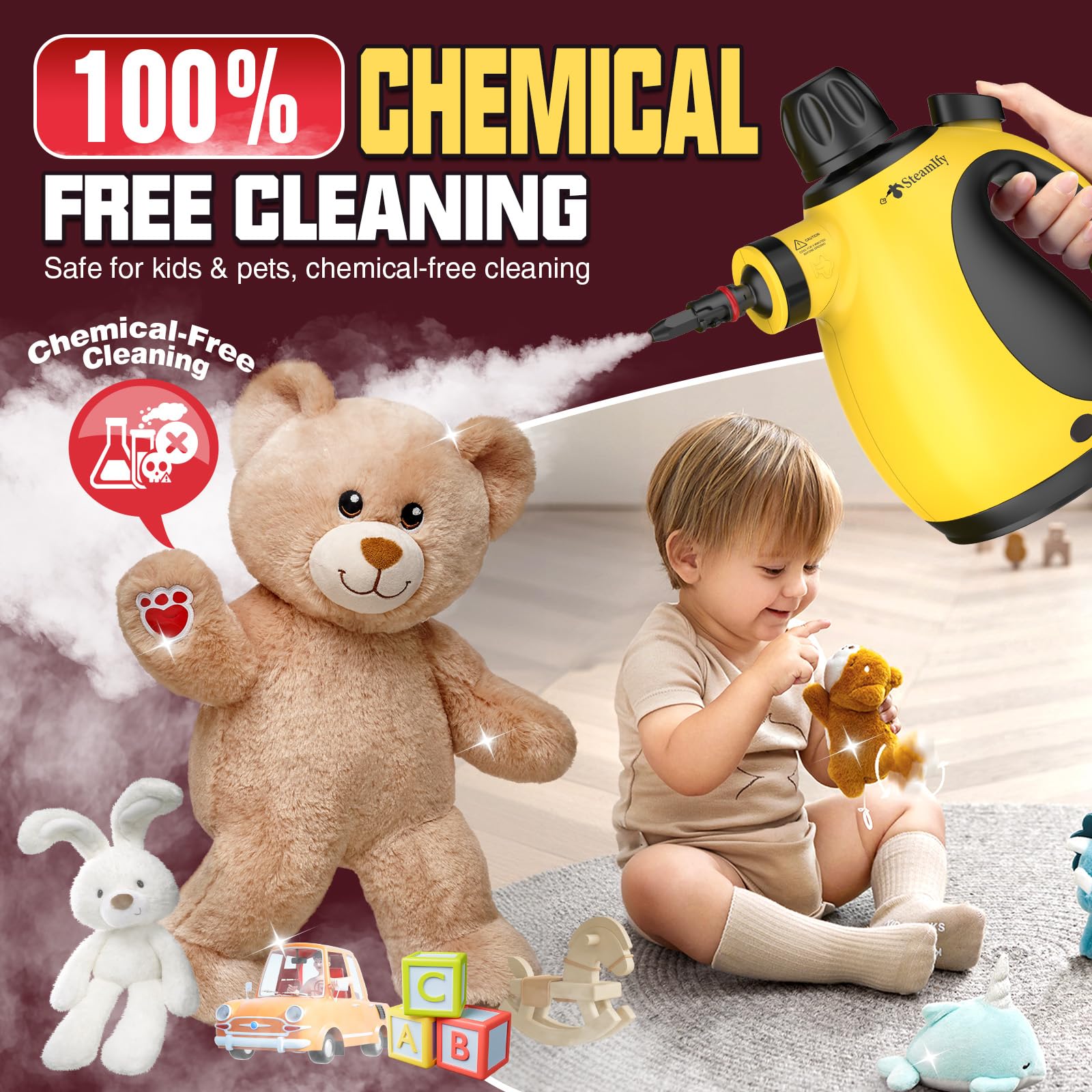 STEAMIFY STEAMIFY Handheld Steam Cleaner Multi-Surface Steamer with 12 Accessories for Home Car Bathroom Upholstery Grout Window Cleaning - View 5 of 5