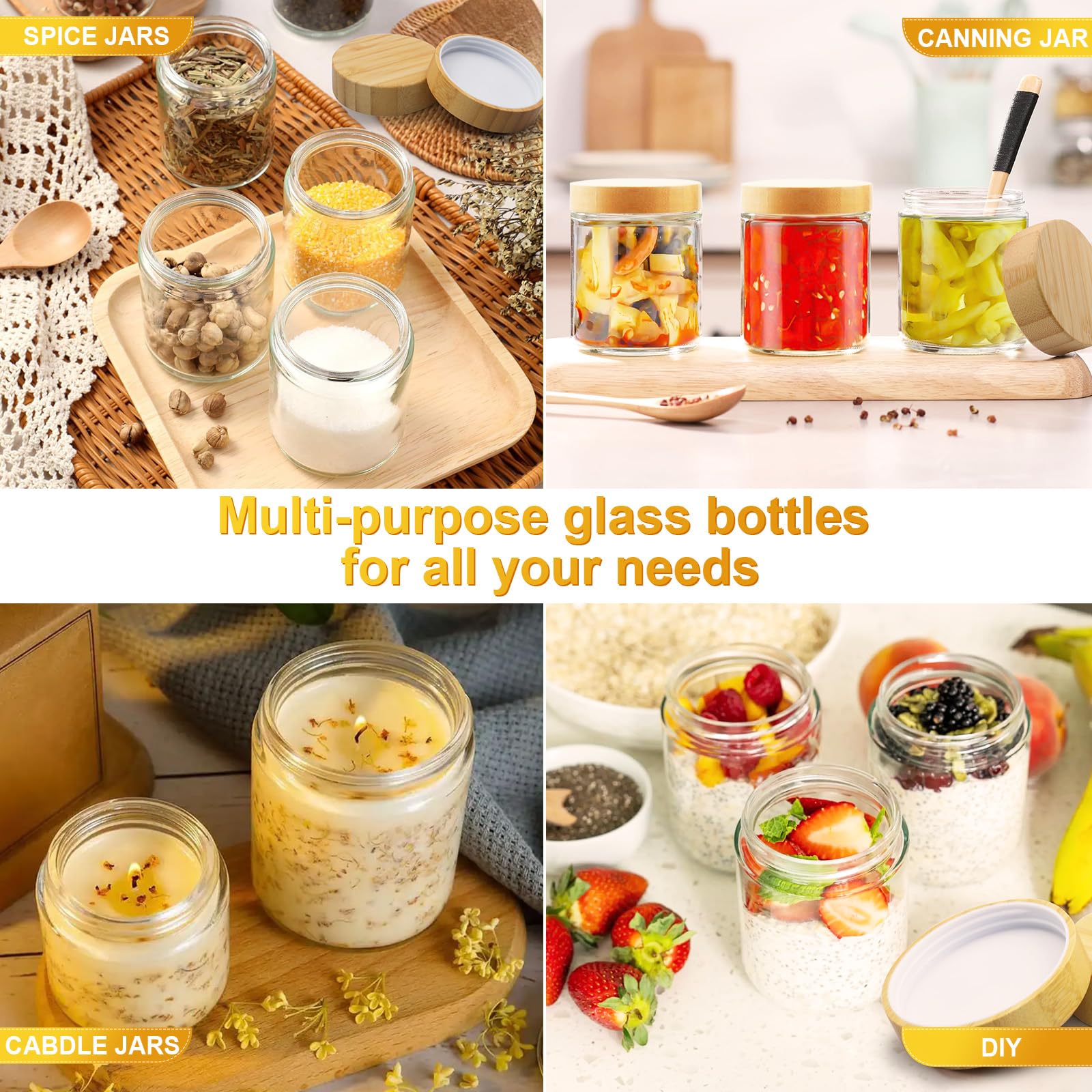 AISIPRIN AISIPRIN 12 Pcs 8oz Glass Jars with Airtight Bamboo Lids and Labels Perfect for Spices Candles and Storage - View 5 of 6