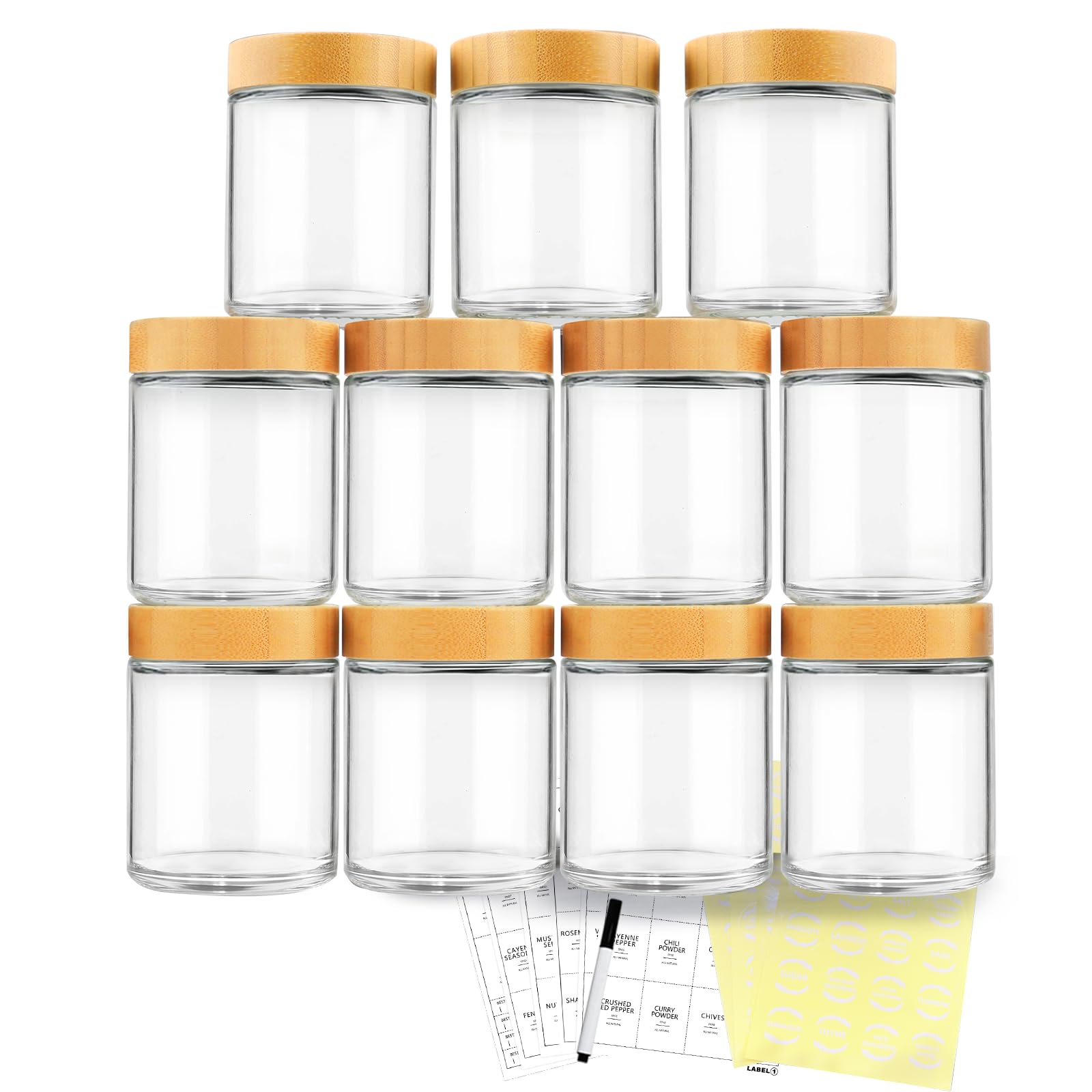 AISIPRIN AISIPRIN 12 Pcs 8oz Glass Jars with Airtight Bamboo Lids and Labels Perfect for Spices Candles and Storage - View 6 of 6