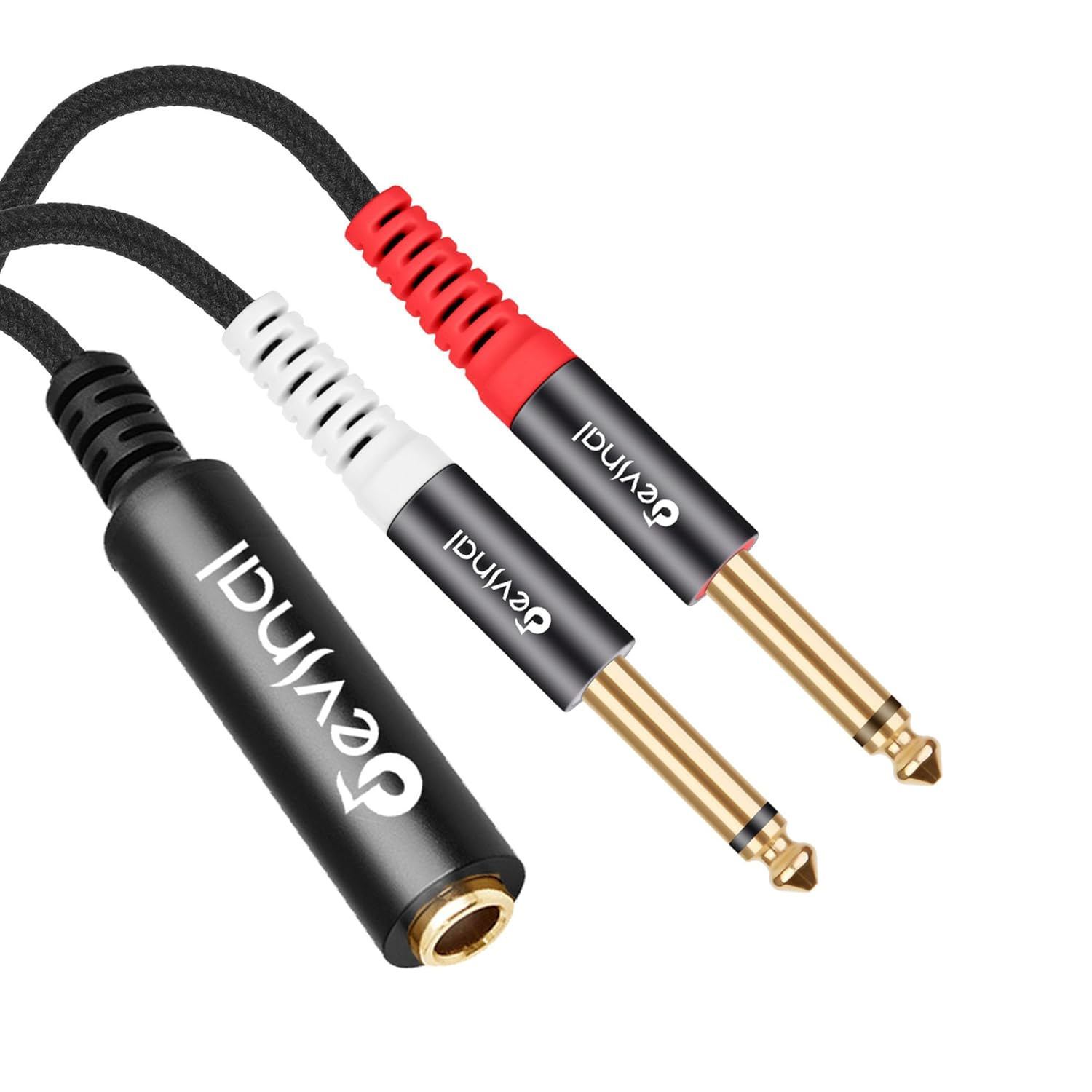 Devinal Devinal 1/4 TRS to Dual 1/4 TS Breakout Cable 1 ft Female Stereo to Dual 6.35mm TS Male Adapter Y Splitter Cable