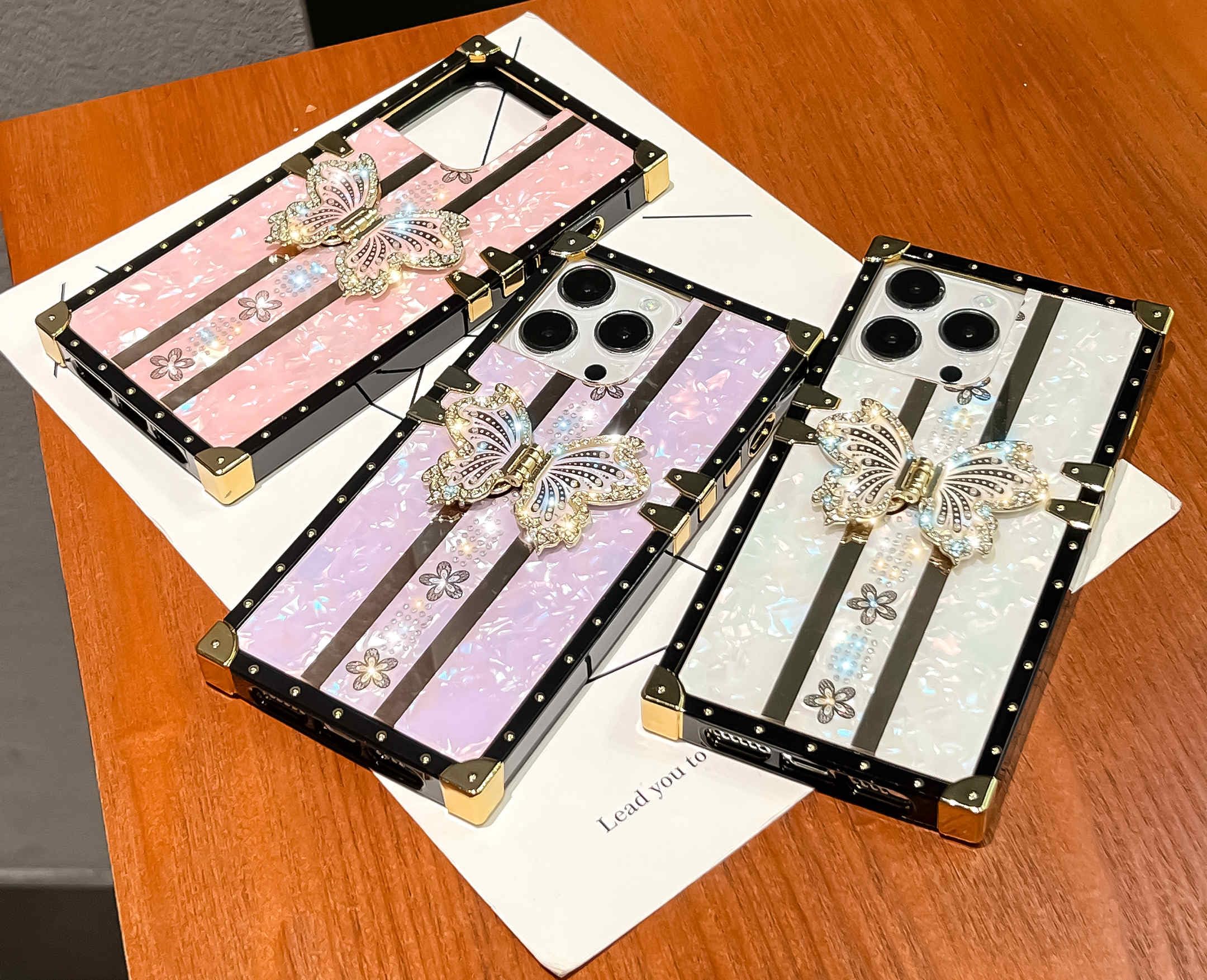 TETAW TETAW Cute Glitter Case for iPhone 15 Pro Max Luxury Butterfly Floral Slim Bumper with Kickstand for Women Girls Pink - View 6 of 6