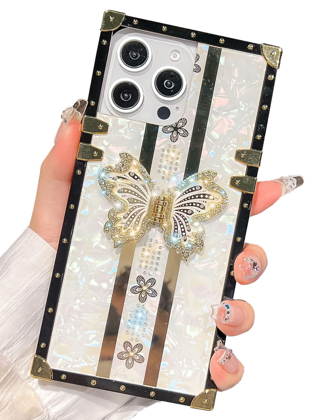 TETAW TETAW Cute Glitter Case for iPhone 15 Pro Max Luxury Butterfly Floral Slim Bumper with Kickstand for Women Girls Purple - View 9 of 9