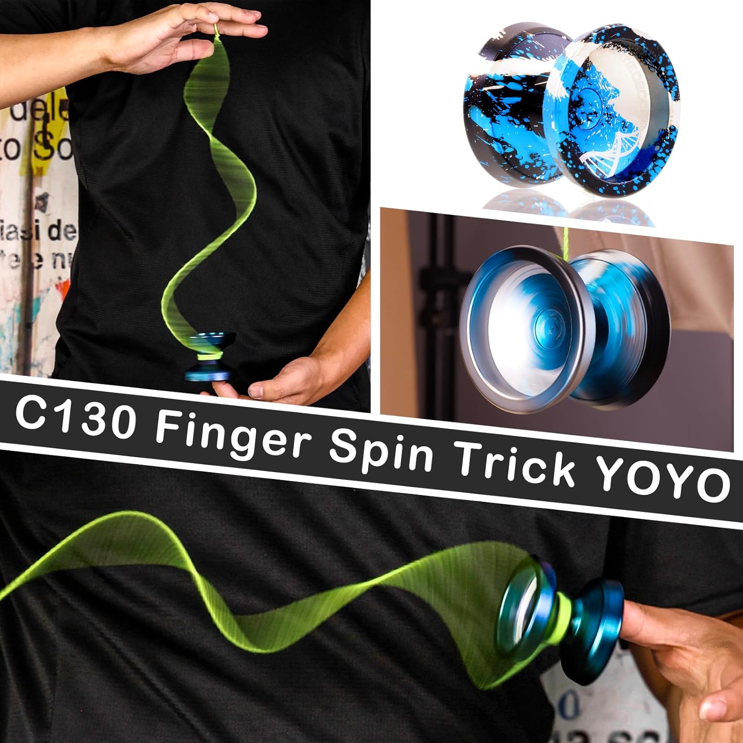 WATIEOBOO WATIEOBOO Responsive Yoyo Professional Trick Yoyo for Kids and Adults Beginner Metal Unresponsive Yoyos with Strings Removal Tool Black Blue Silver - View 2 of 6