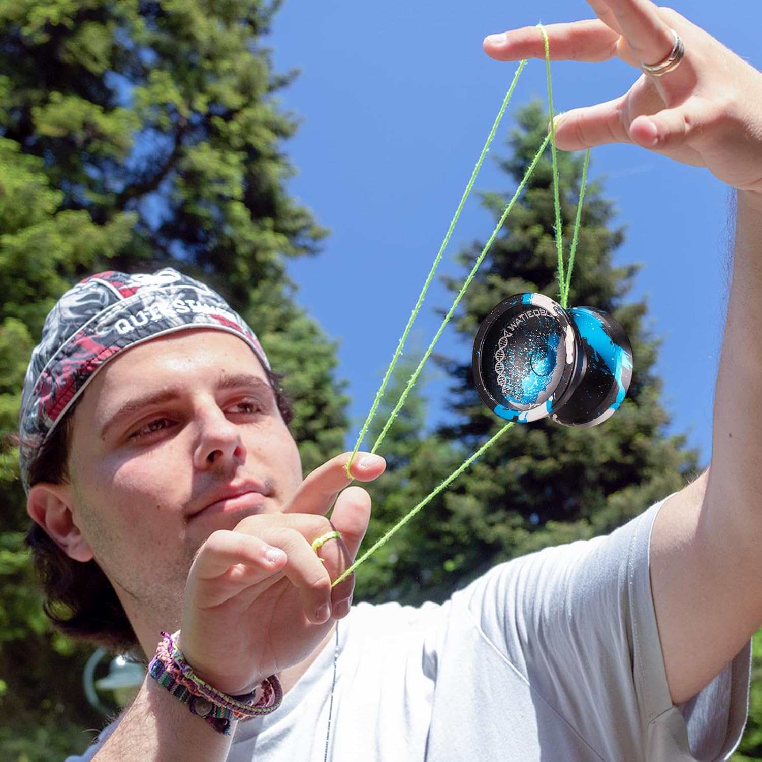 WATIEOBOO WATIEOBOO Responsive Yoyo Professional Trick Yoyo for Kids and Adults Beginner Metal Unresponsive Yoyos with Strings Removal Tool Black Blue Silver - View 5 of 6