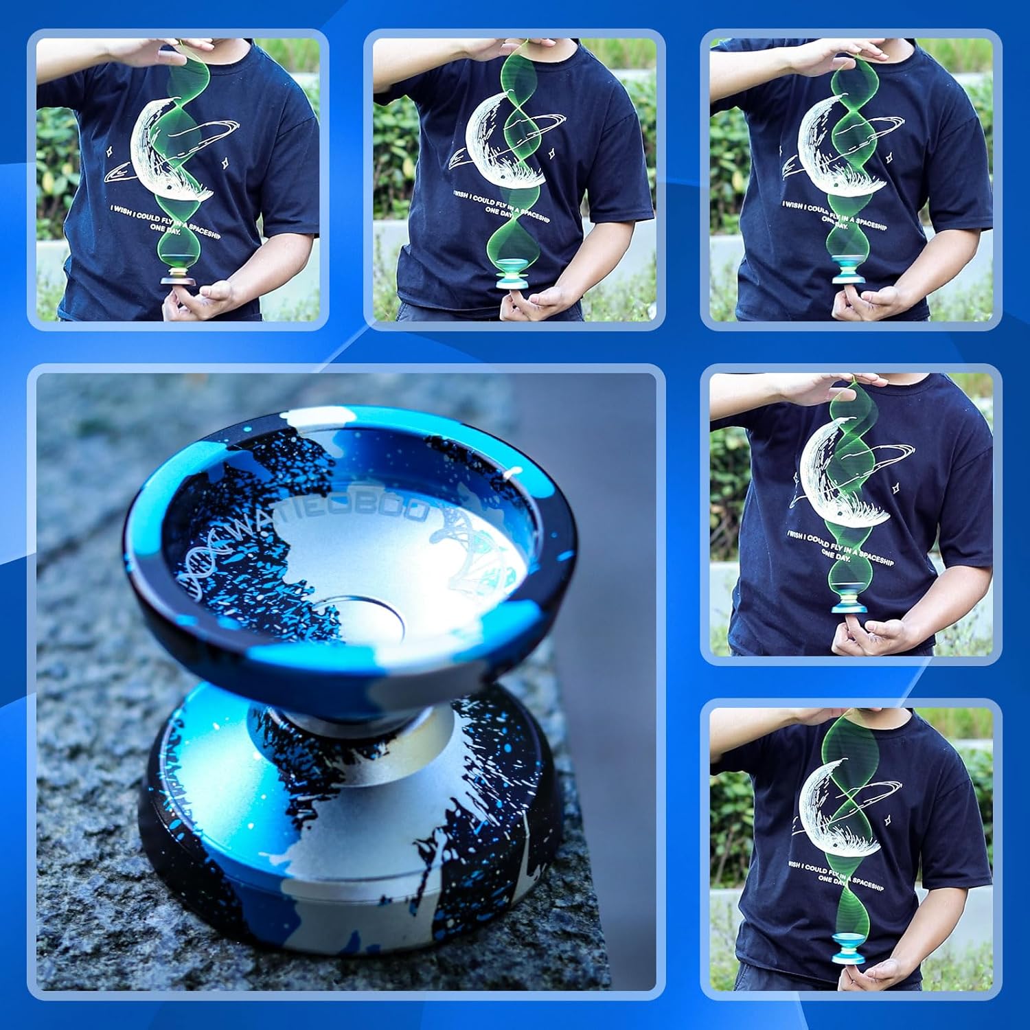 WATIEOBOO WATIEOBOO Responsive Yoyo Professional Trick Yoyo for Kids and Adults Beginner Metal Unresponsive Yoyos with Strings Removal Tool Black Blue Silver - View 6 of 6