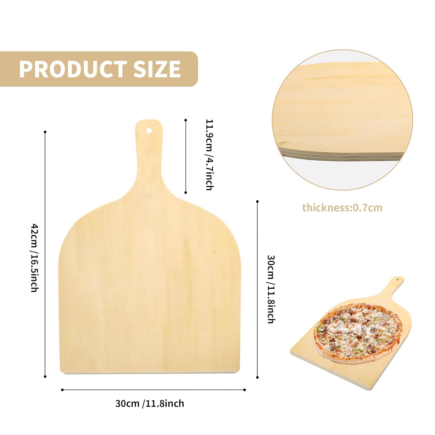 KEJJNYER KEJJNYER 5 Pack Wooden Pizza Peel 12 Inch Large Wood Pizza Paddle Spatula for Oven Baking with Handle - View 2 of 8