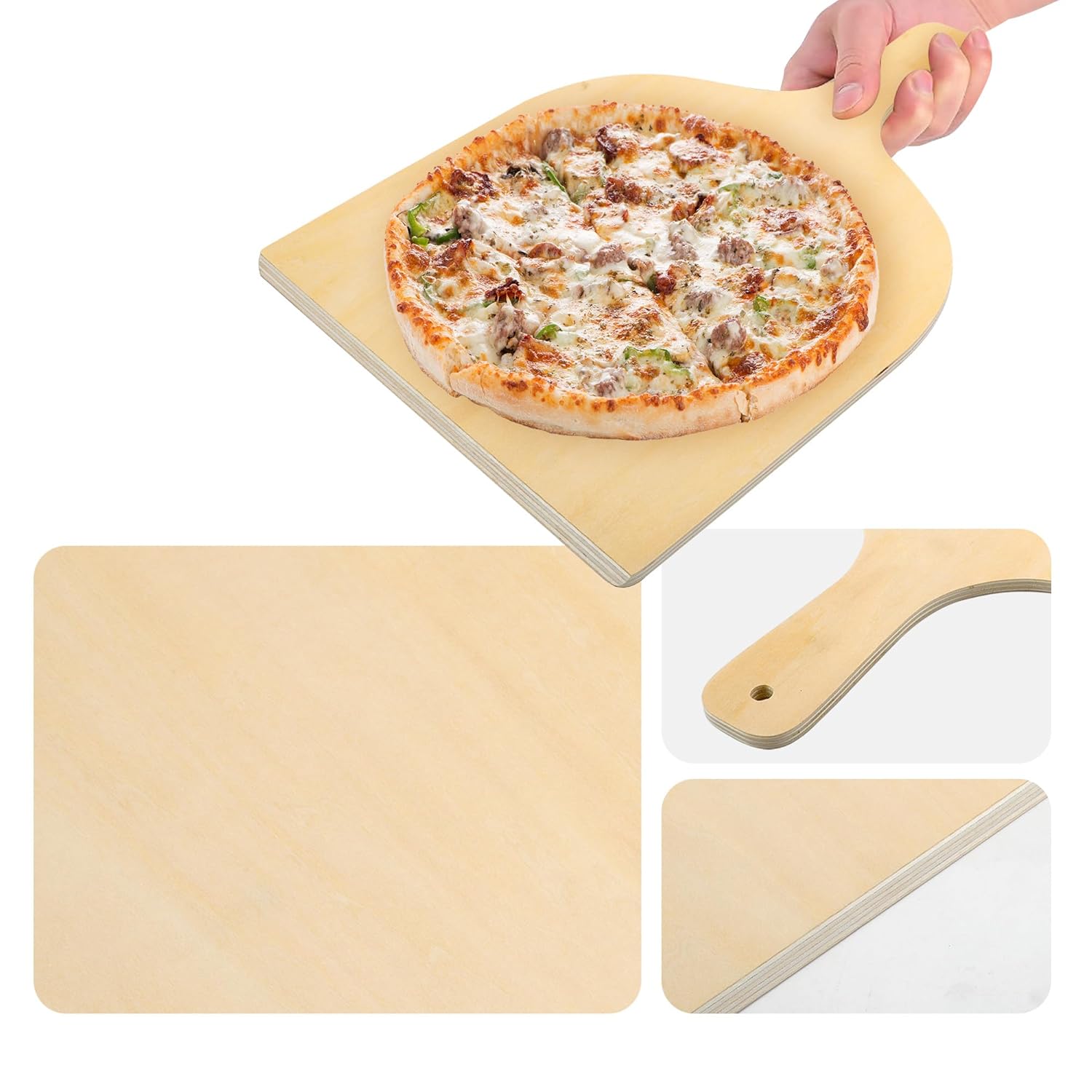 KEJJNYER KEJJNYER 5 Pack Wooden Pizza Peel 12 Inch Large Wood Pizza Paddle Spatula for Oven Baking with Handle - View 4 of 8
