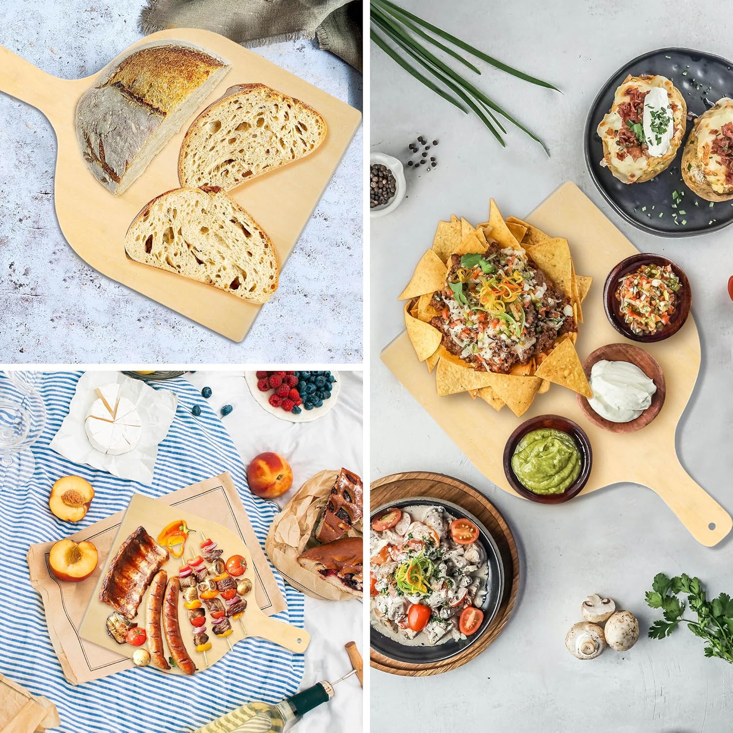 KEJJNYER KEJJNYER 5 Pack Wooden Pizza Peel 12 Inch Large Wood Pizza Paddle Spatula for Oven Baking with Handle - View 7 of 8