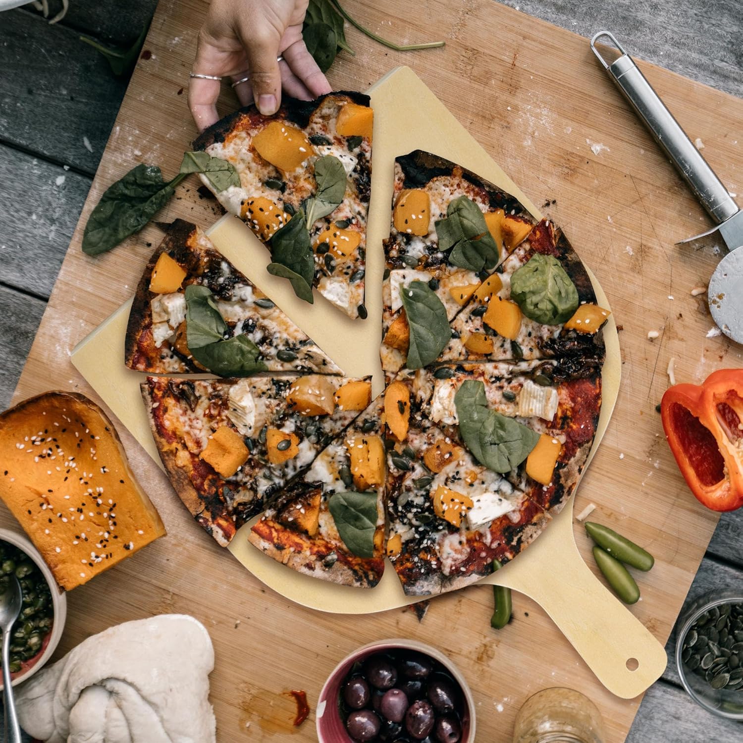 KEJJNYER KEJJNYER 5 Pack Wooden Pizza Peel 12 Inch Large Wood Pizza Paddle Spatula for Oven Baking with Handle - View 8 of 8