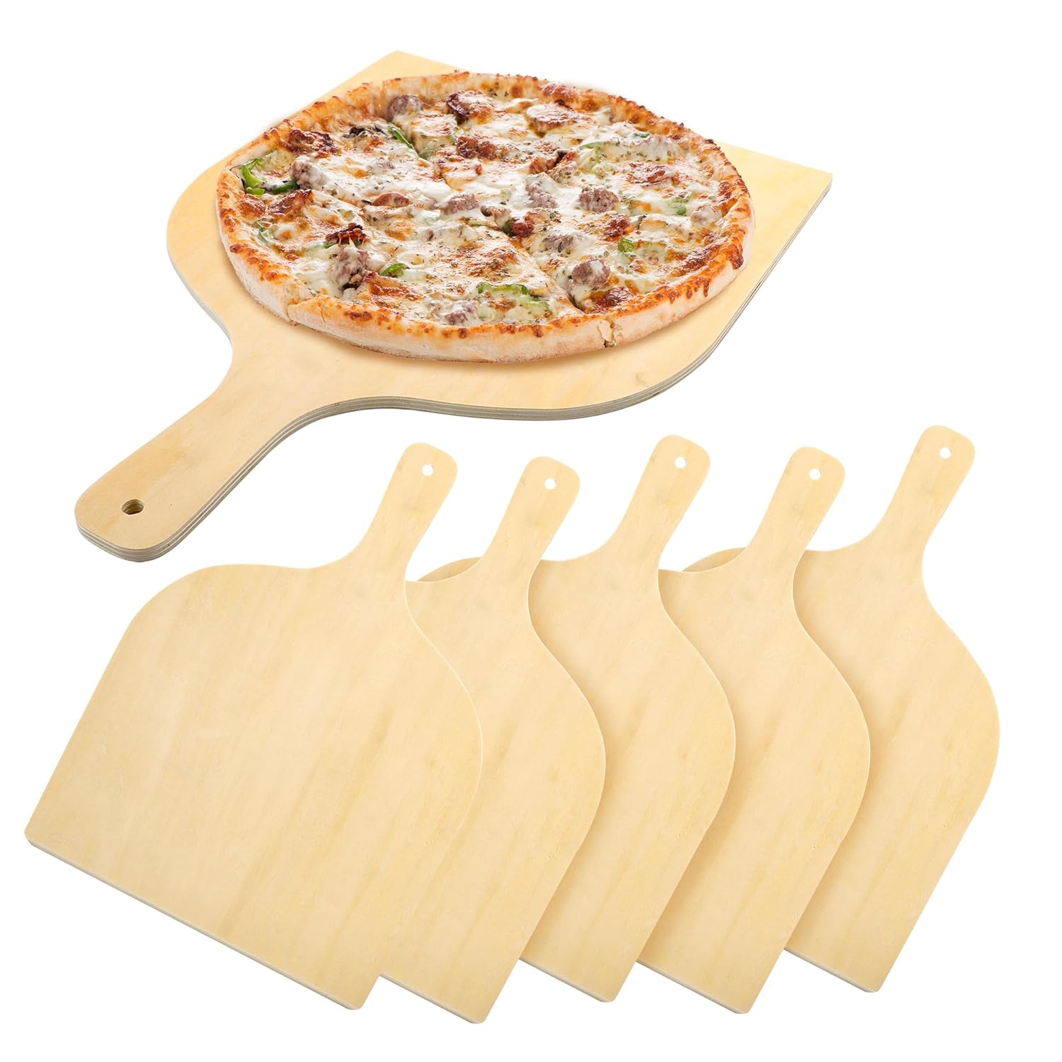 KEJJNYER KEJJNYER 5 Pack Wooden Pizza Peel 12 Inch Large Wood Pizza Paddle Spatula for Oven Baking with Handle