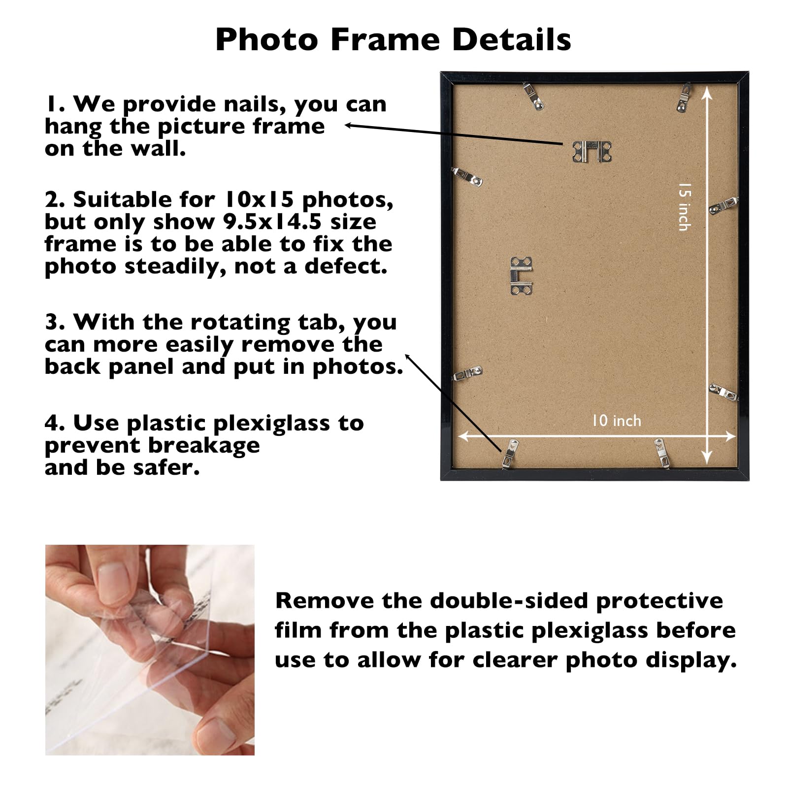 JCJMY JCJMY 10x15 Black Picture Frame for Wall Hanging Horizontally or Vertically Shatter Resistant Plexiglass Ideal for Gallery Display - View 5 of 7