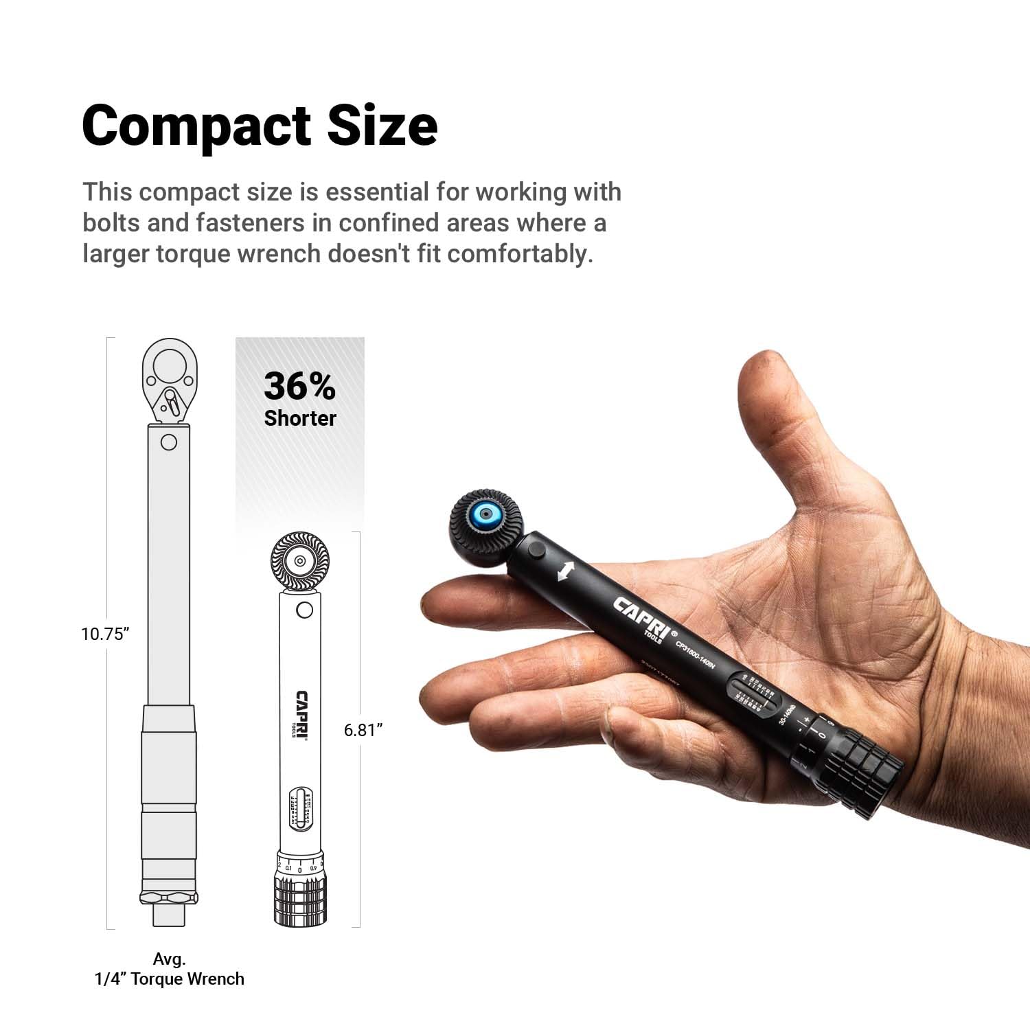 Capri Tools Capri Tools 1/4 Drive Mini Torque Wrench Set 30-140 in lbs for Precision Tightening - View 2 of 7