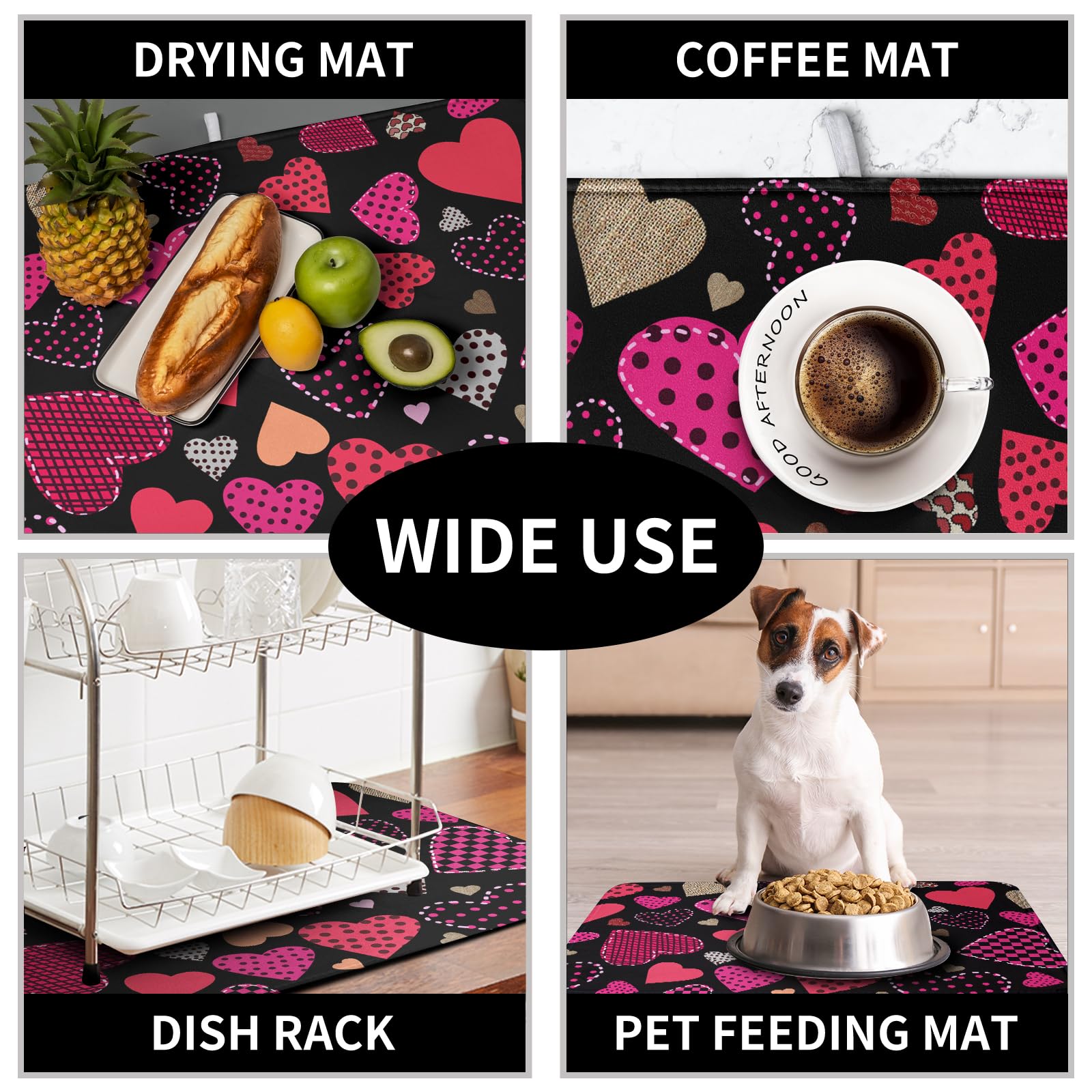 Kwlegh Happy Valentine's Day Kitchen Drying Mats 18x24 Inch Love Heart Design Super Absorbent Dish Drainer Mat for Dishes and Sinks - View 7 of 7