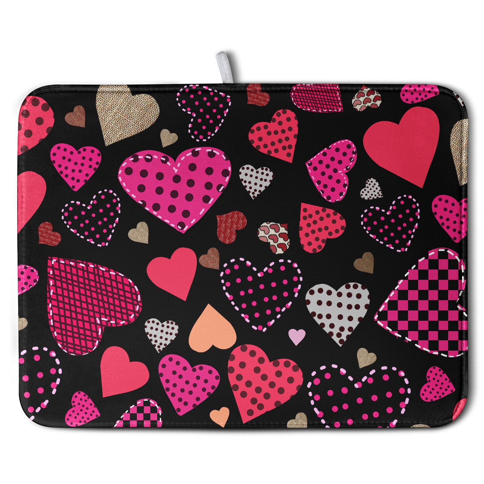 Kwlegh Happy Valentine's Day Kitchen Drying Mats 18x24 Inch Love Heart Design Super Absorbent Dish Drainer Mat for Dishes and Sinks