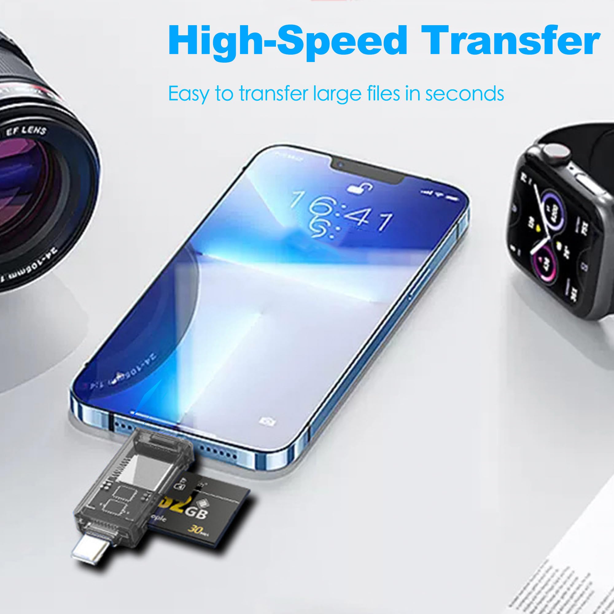 Darcappria 2 in 1 SD Card Reader for iPhone 15 14 13 Pro Max iPad Mini MacBook Plug and Play Micro SD TF Card Reader with Lightning and USB 3.0 Dual Slot - View 2 of 6