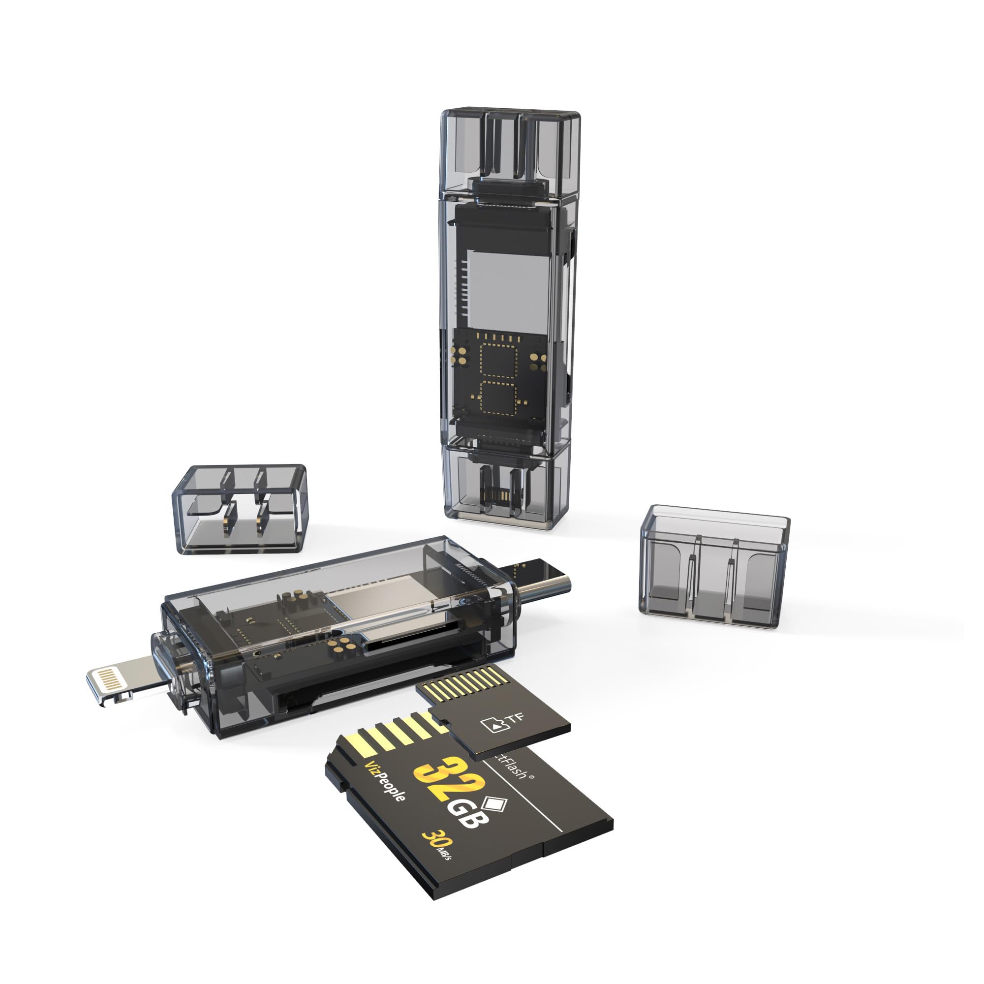 Darcappria 2 in 1 SD Card Reader for iPhone 15 14 13 Pro Max iPad Mini MacBook Plug and Play Micro SD TF Card Reader with Lightning and USB 3.0 Dual Slot