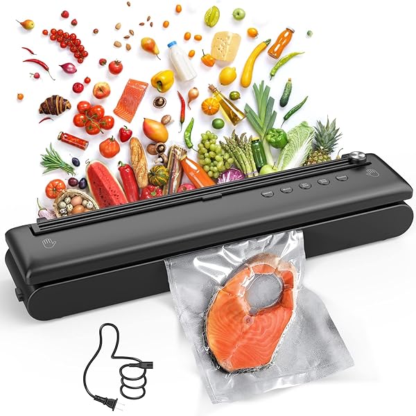 BEYUAM BEYUAM Vacuum Sealer Machine 5 in 1 for Food Storage with Cutter Dry and Moist Modes 15 Vacuum Seal Bags and Air Suction Hose