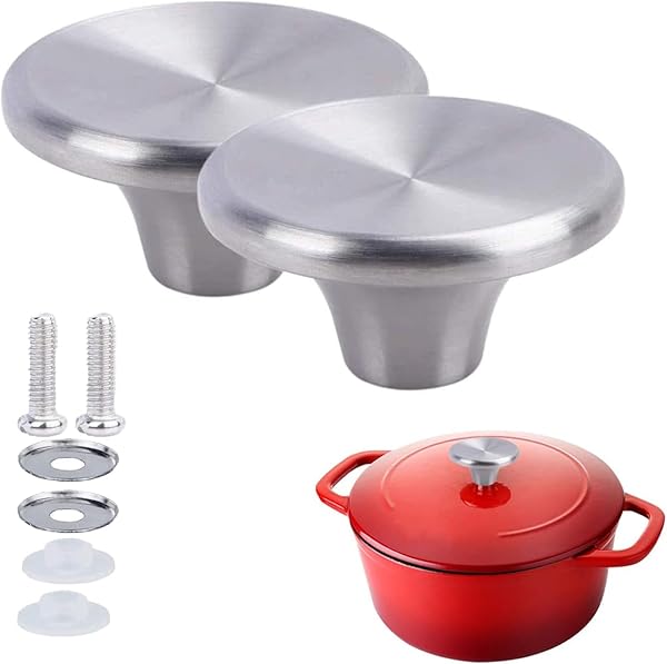 ILOVYO ILOVYO Stainless Steel Dutch Oven Knob Replacement for Le Creuset Lodge and Aldi Enameled Cast Iron Pot Lid Silver 2 Set
