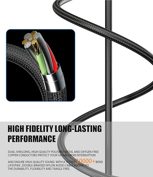 FAWETTY FAWETTY 3.5mm to 2RCA Cable Nylon Braided Audio Y Cord Gold-Plated Plugs for Smartphones MP3 Tablets HDTV Speaker 6.6ft Black - View 7 of 9