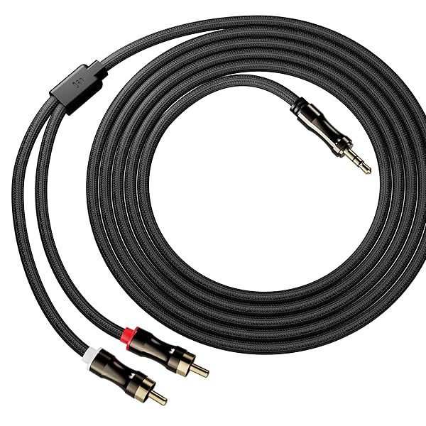 FAWETTY FAWETTY 3.5mm to 2RCA Cable Nylon Braided Audio Y Cord Gold-Plated Plugs for Smartphones MP3 Tablets HDTV Speaker 6.6ft Black - View 3 of 9