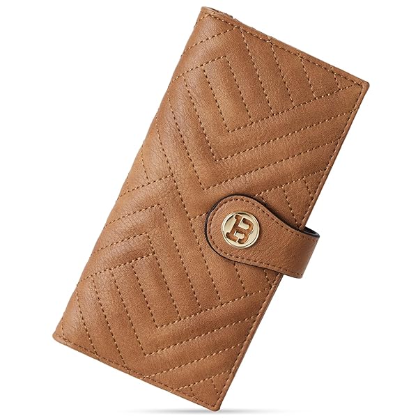 BOSTANTEN BOSTANTEN Slim Leather Wallet for Women RFID Blocking Bifold Credit Card Holder with Zipper Pocket in Camel Color