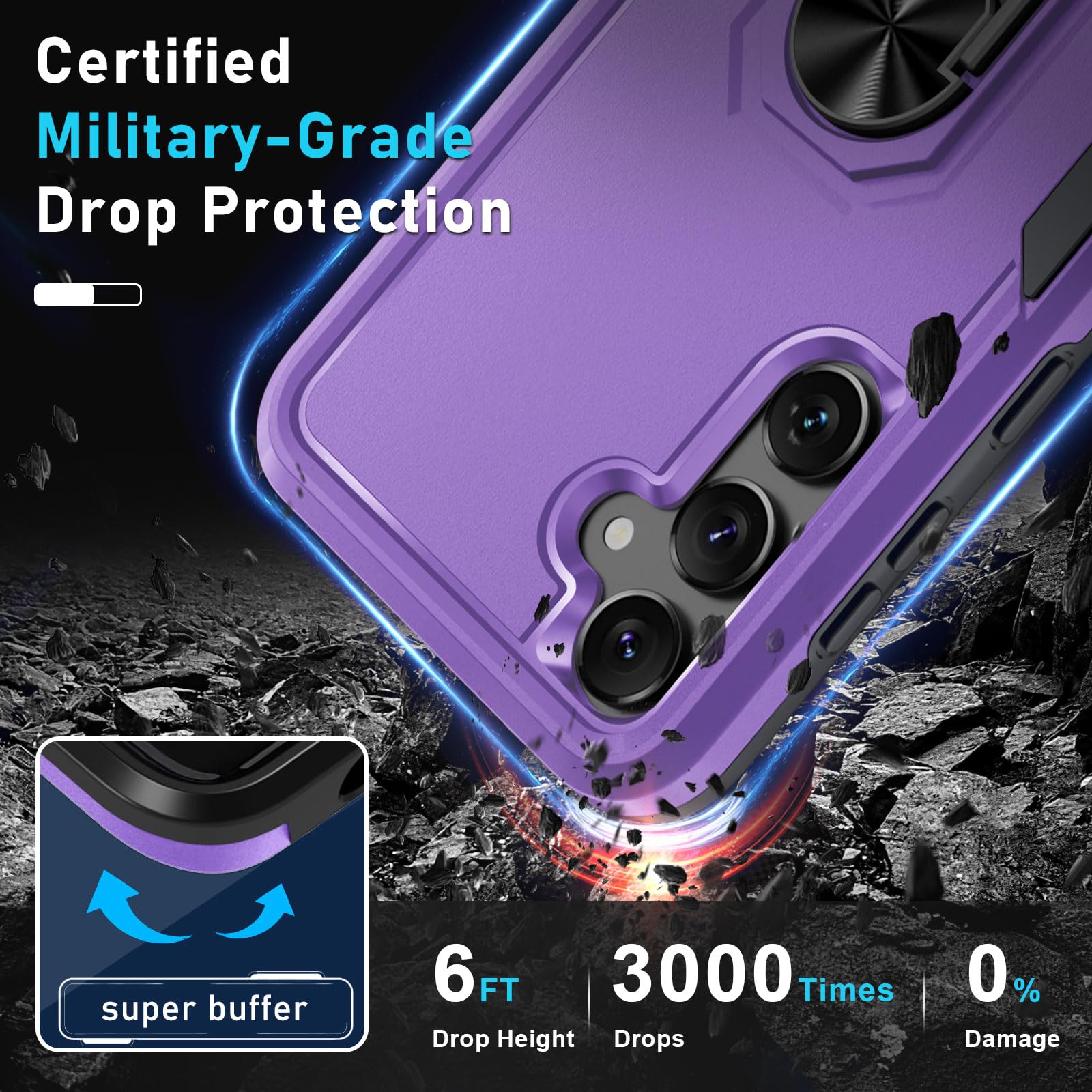 Janmitta Janmitta Heavy Duty Shockproof Case with Screen Protector for Samsung Galaxy S24 S25 Full Body Cover with Metal Ring Holder Kickstand Lavender 2025 - View 5 of 8