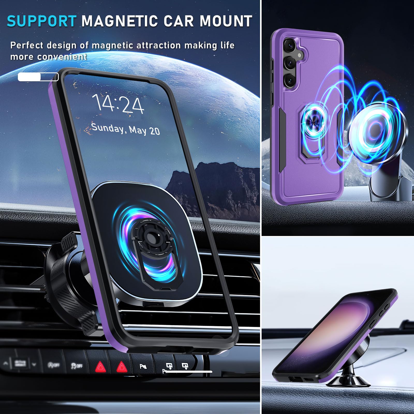 Janmitta Janmitta Heavy Duty Shockproof Case with Screen Protector for Samsung Galaxy S24 S25 Full Body Cover with Metal Ring Holder Kickstand Lavender 2025 - View 8 of 8