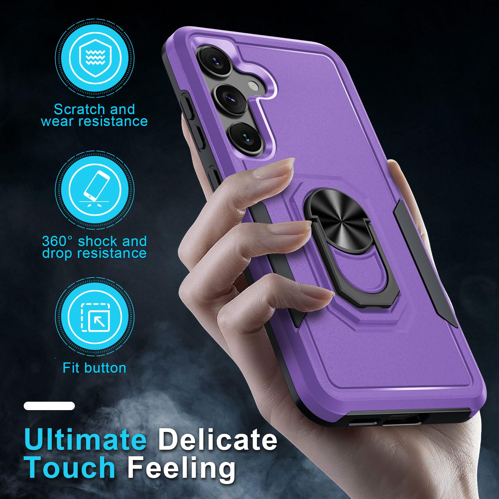 Janmitta Janmitta Heavy Duty Shockproof Case for Samsung Galaxy S24 Plus with Screen Protector and Kickstand in Lavender 2024 - View 6 of 7
