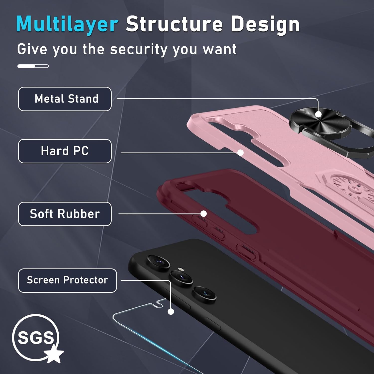 Janmitta Janmitta Heavy Duty Shockproof Case for Samsung Galaxy S24 S25 with Screen Protector and Kickstand Cute Pink 2025 - View 4 of 8