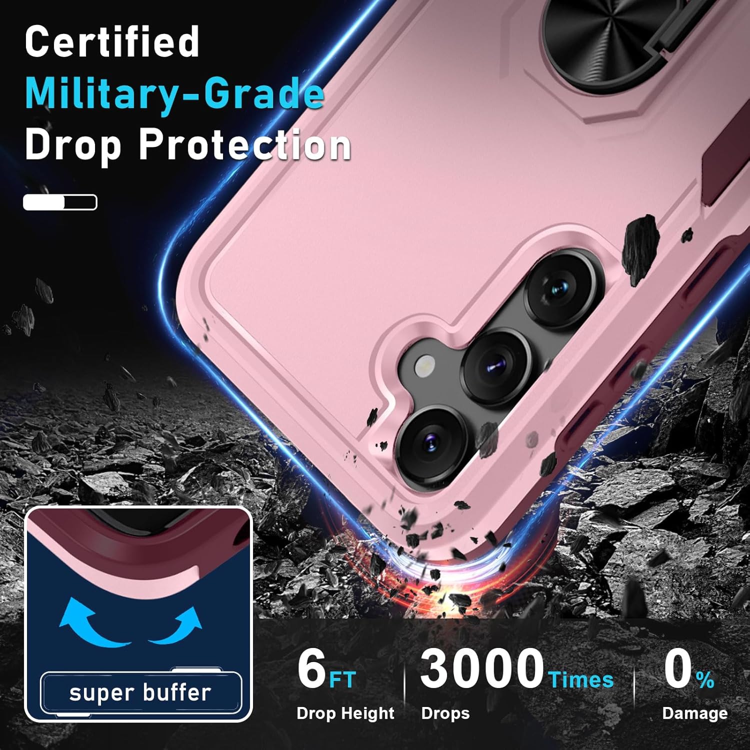 Janmitta Janmitta Heavy Duty Shockproof Case for Samsung Galaxy S24 S25 with Screen Protector and Kickstand Cute Pink 2025 - View 5 of 8