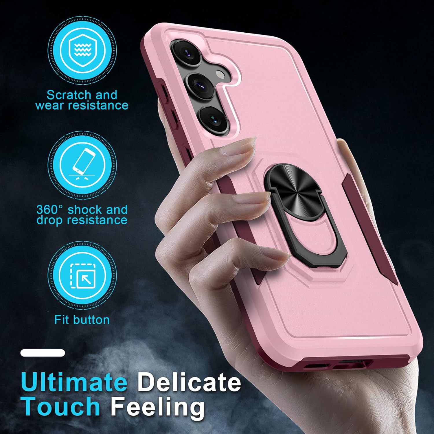 Janmitta Janmitta Heavy Duty Shockproof Case for Samsung Galaxy S24 S25 with Screen Protector and Kickstand Cute Pink 2025 - View 7 of 8