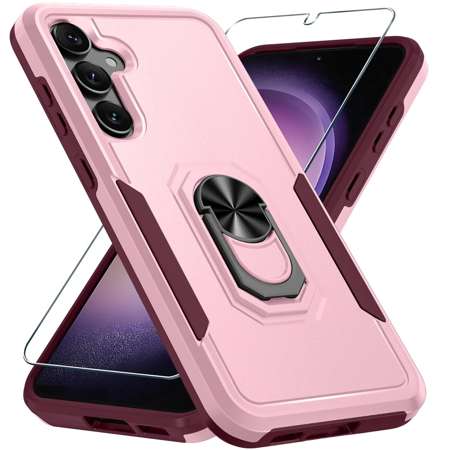 Janmitta Janmitta Heavy Duty Shockproof Case for Samsung Galaxy S24 S25 with Screen Protector and Kickstand Cute Pink 2025