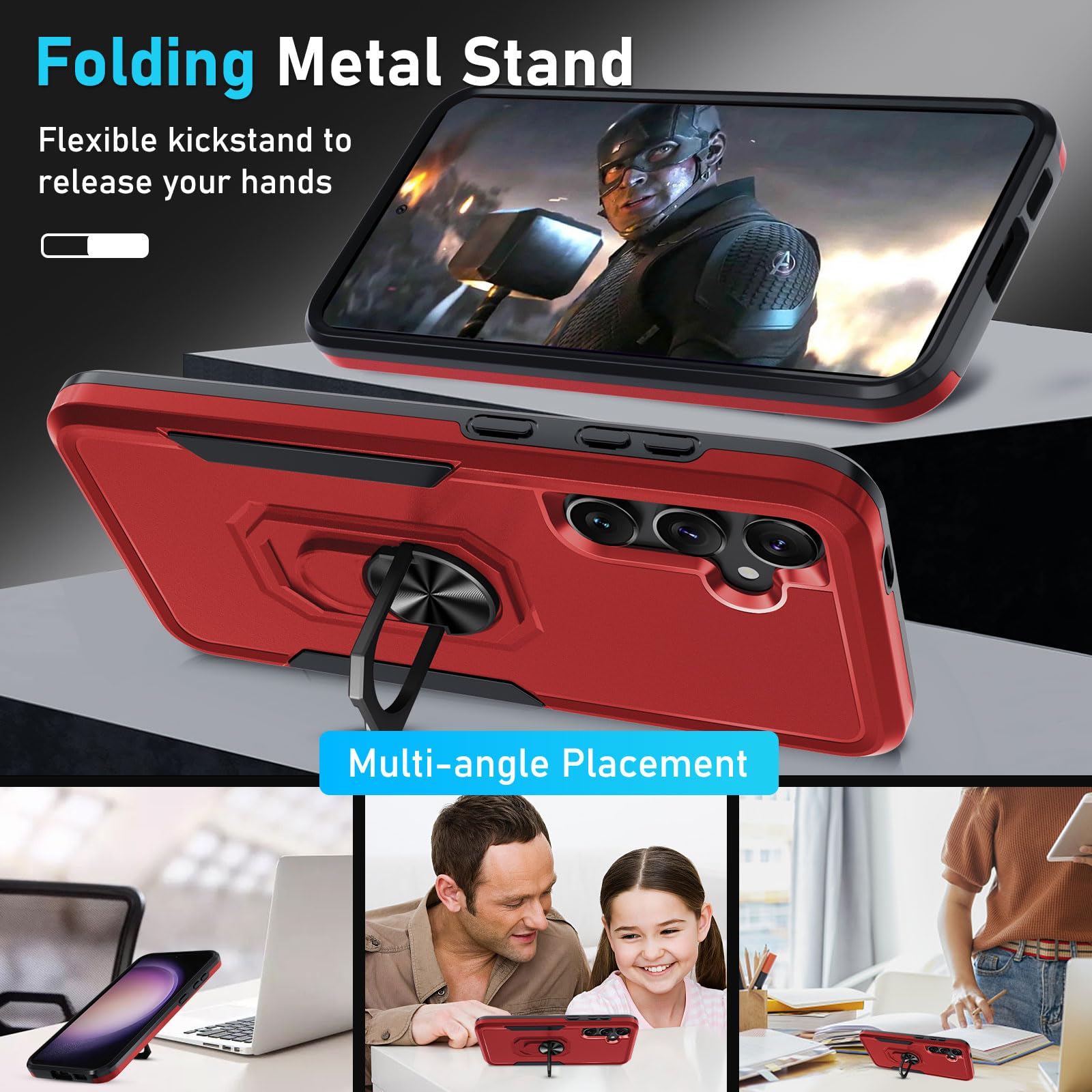 Janmitta Janmitta Heavy Duty Shockproof Case for Samsung Galaxy S24 S25 with Screen Protector and Kickstand Red 2025 - View 3 of 8