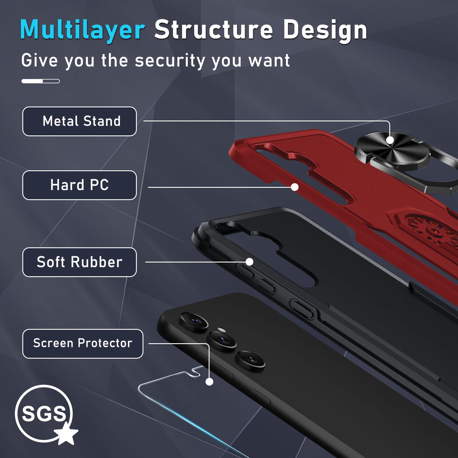 Janmitta Janmitta Heavy Duty Shockproof Case for Samsung Galaxy S24 S25 with Screen Protector and Kickstand Red 2025 - View 4 of 8