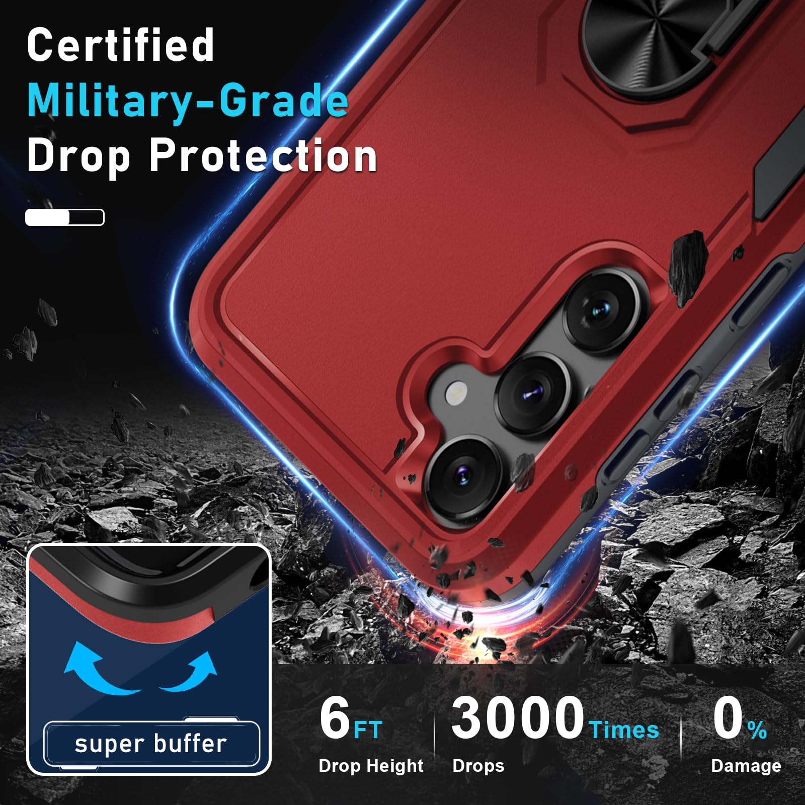 Janmitta Janmitta Heavy Duty Shockproof Case for Samsung Galaxy S24 S25 with Screen Protector and Kickstand Red 2025 - View 5 of 8