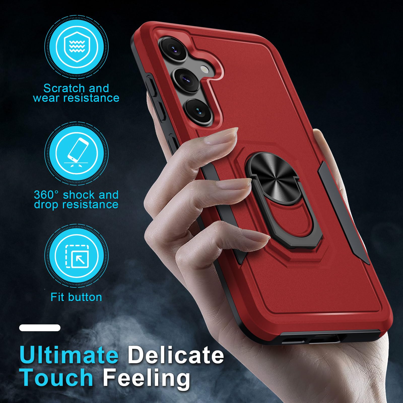 Janmitta Janmitta Heavy Duty Shockproof Case for Samsung Galaxy S24 S25 with Screen Protector and Kickstand Red 2025 - View 7 of 8