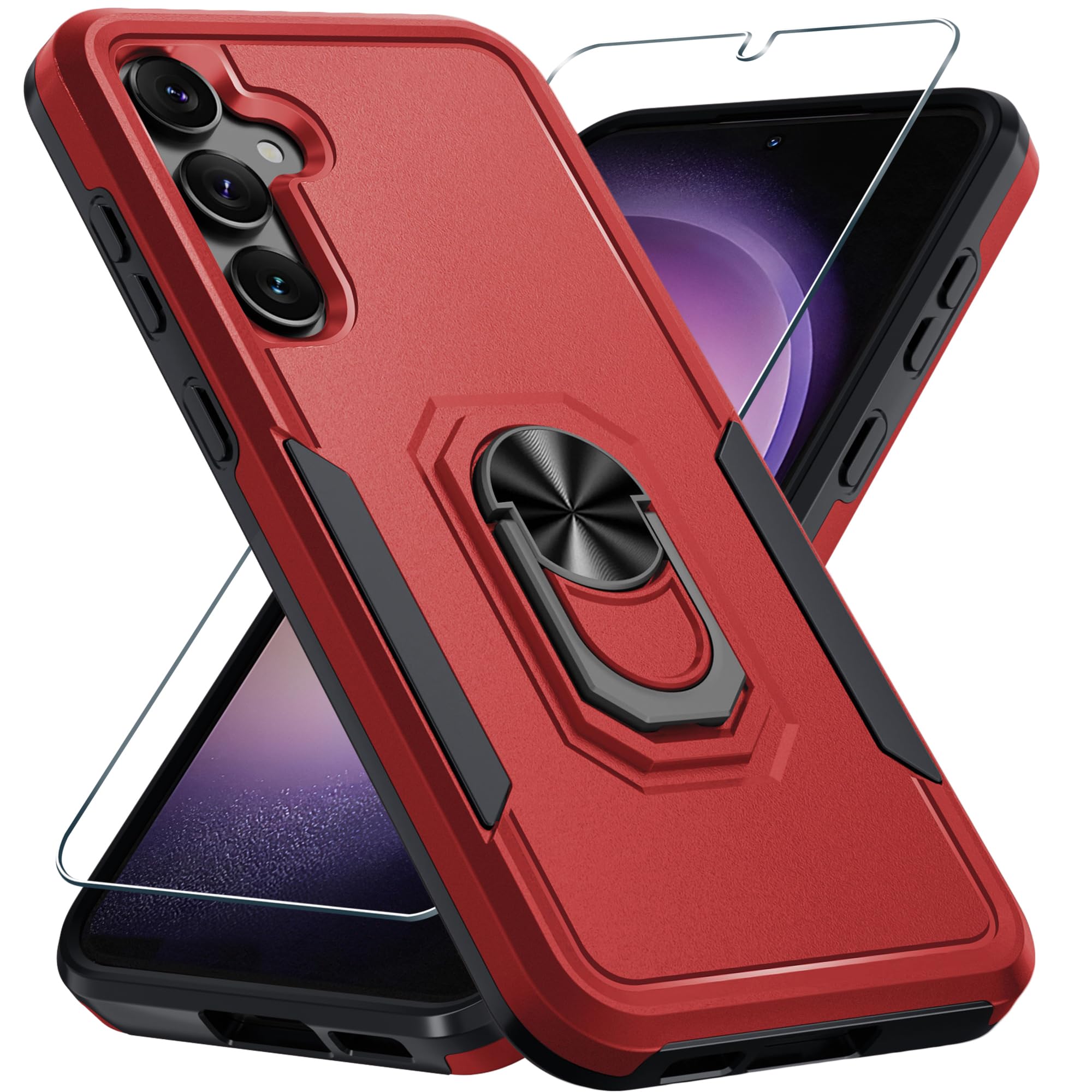 Janmitta Janmitta Heavy Duty Shockproof Case for Samsung Galaxy S24 S25 with Screen Protector and Kickstand Red 2025
