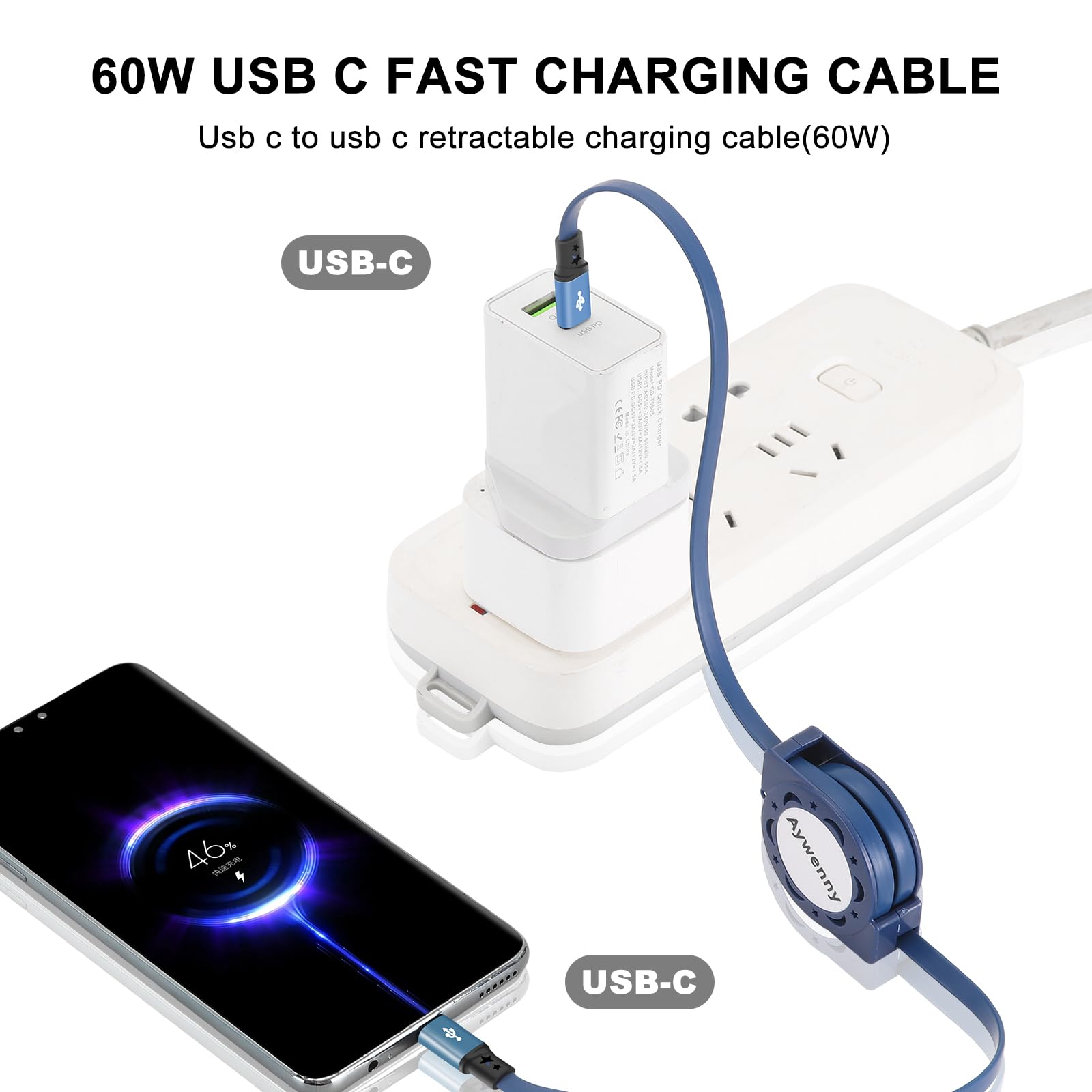 Aywenny Aywenny 60W USB C Charger Cable Fast Charging Data Sync Cord for iPhone 15 Plus Pro Max iPad Mini 6 Galaxy S23 3Pack 3.3FT - View 5 of 7