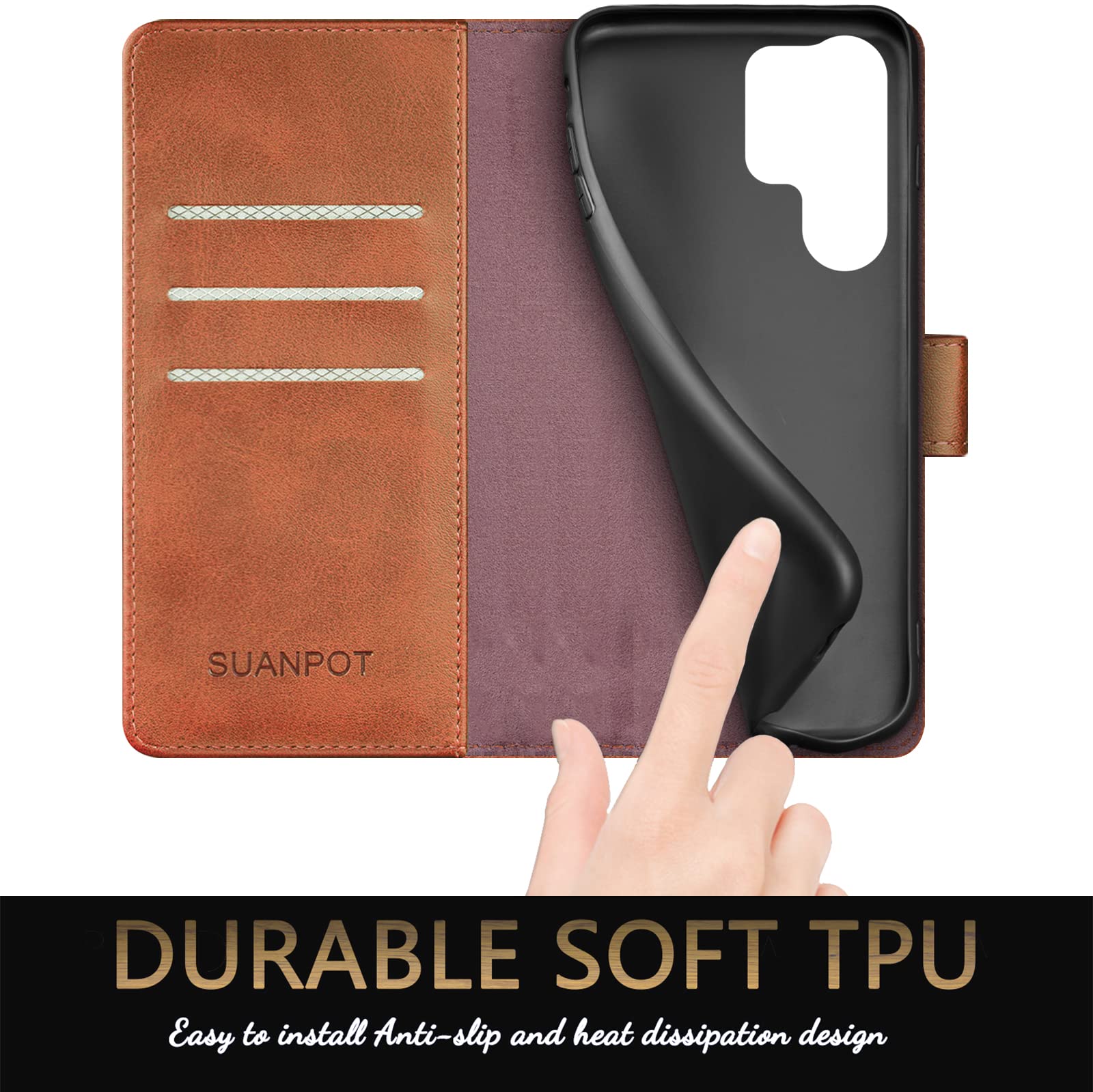 SUANPOT Suanpot Samsung Galaxy S24 Ultra Wallet Case RFID Blocking Credit Card Holder PU Leather Flip Folio Cover Light Brown - View 6 of 7